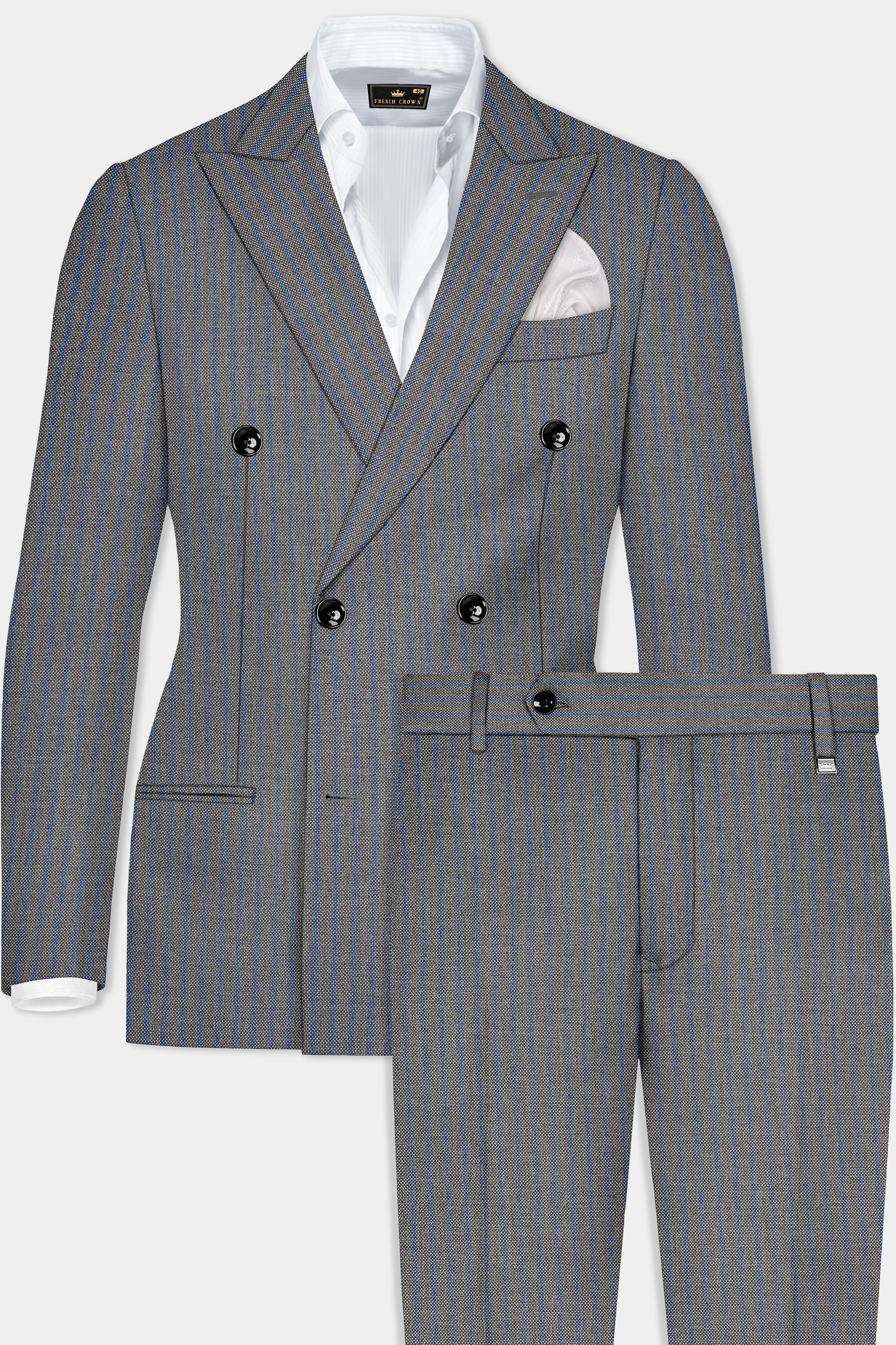 Vampire Gray Striped Wool Double Breasted Suit