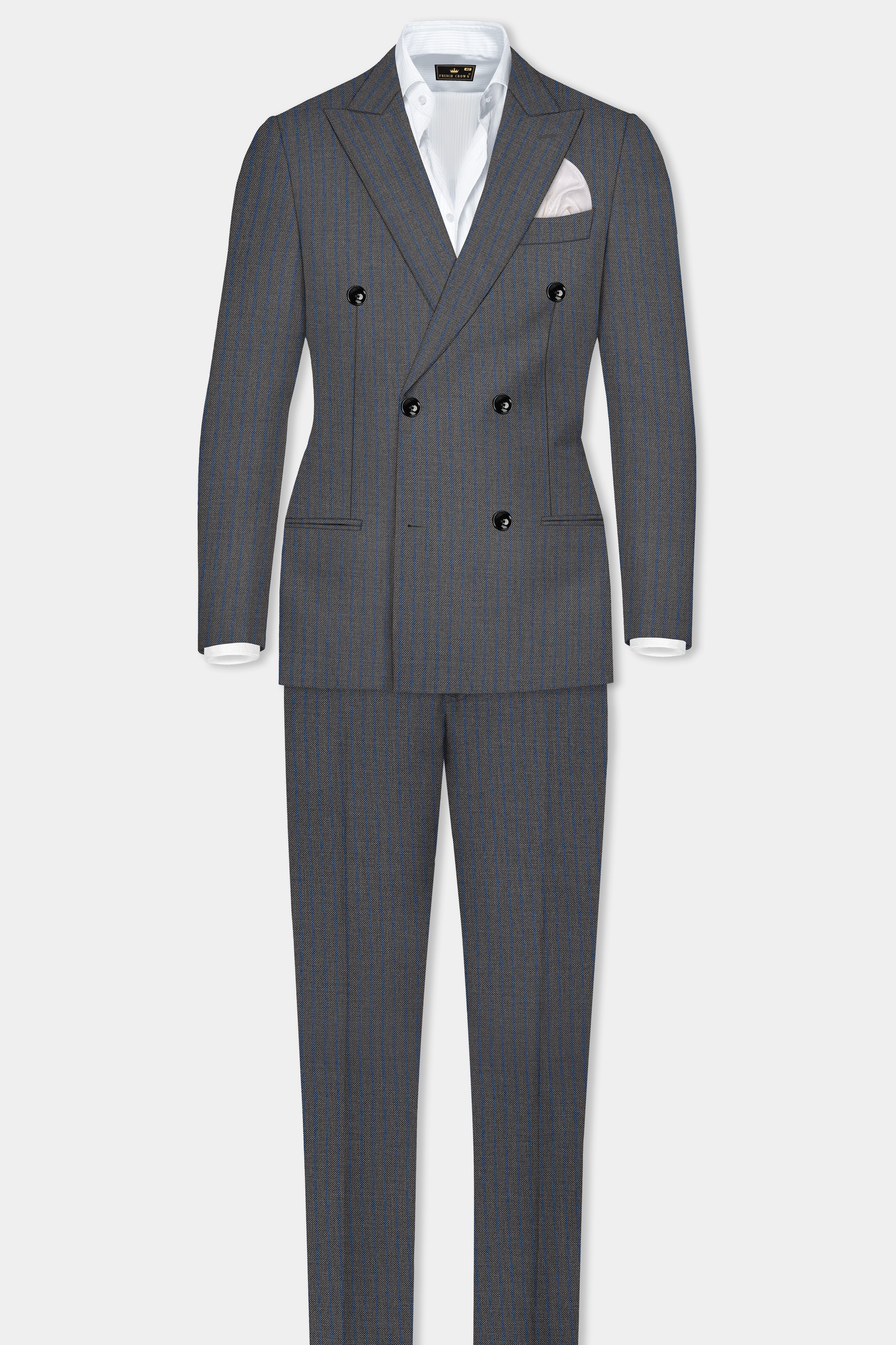 Vampire Gray Striped Wool Double Breasted Suit