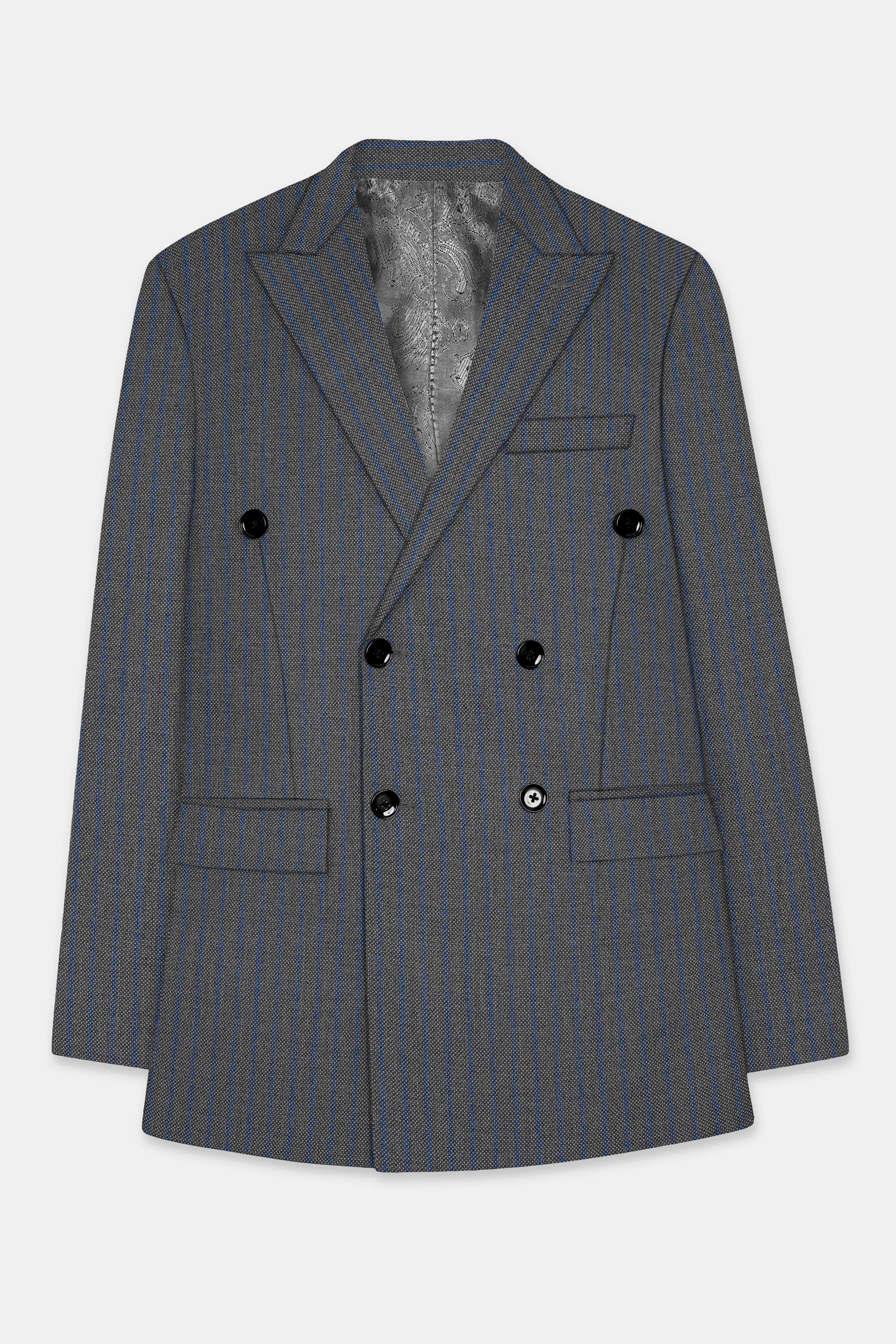 Vampire Gray Striped Wool Double Breasted Suit