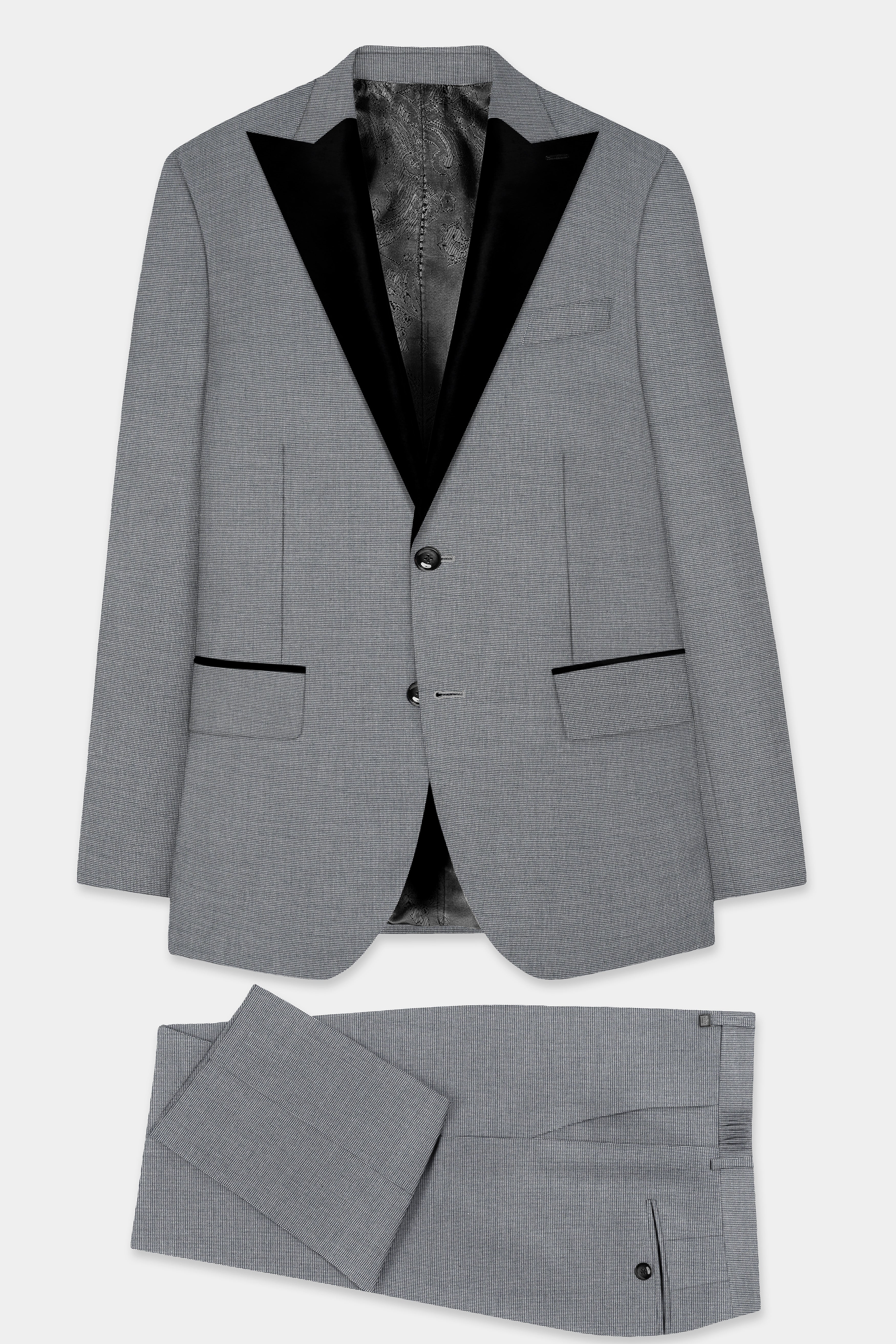 Boulder Gray Textured Wool Blend Peak Collar Tuxedo Suit