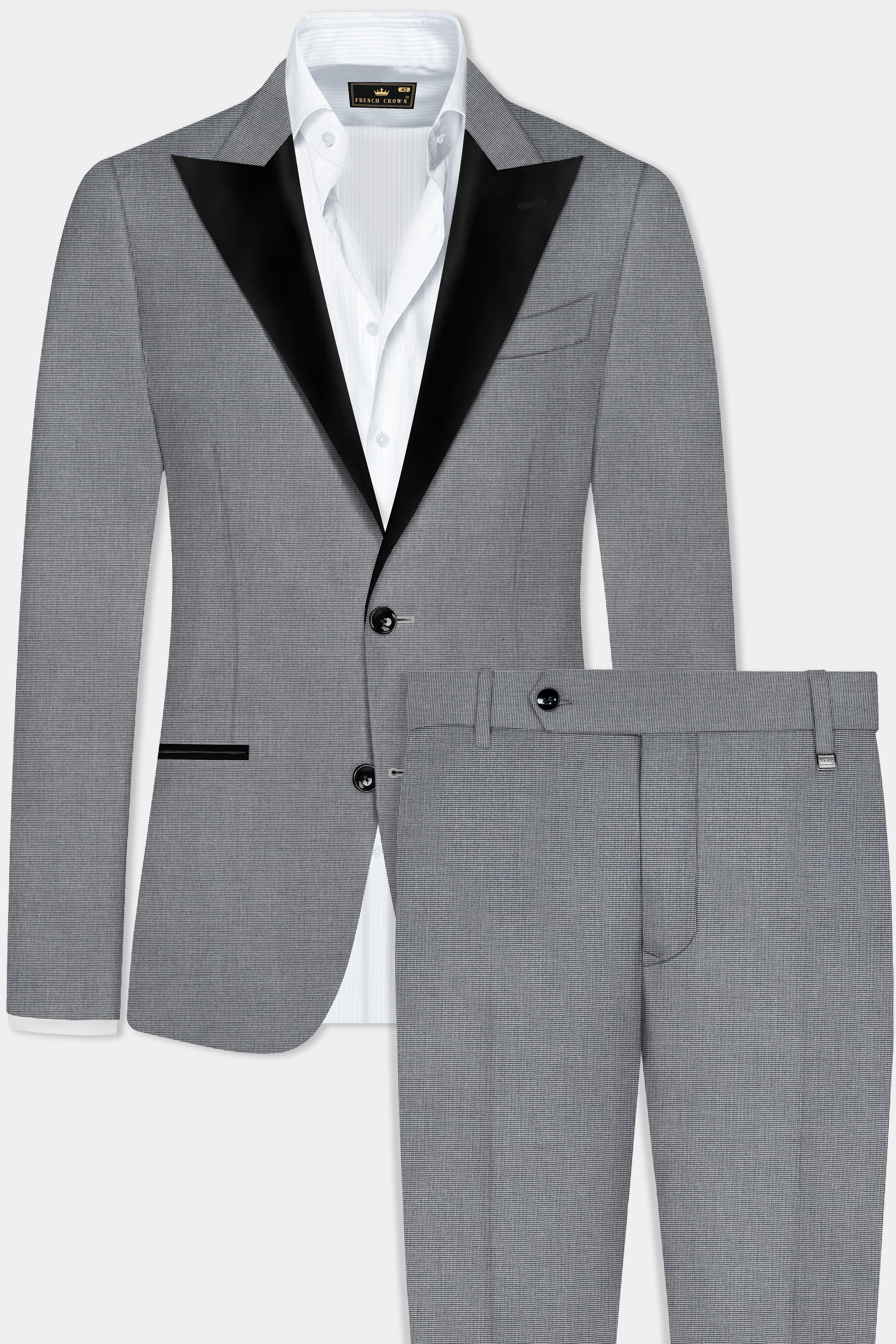 Boulder Gray Textured Wool Blend Peak Lapel Tuxedo Suit