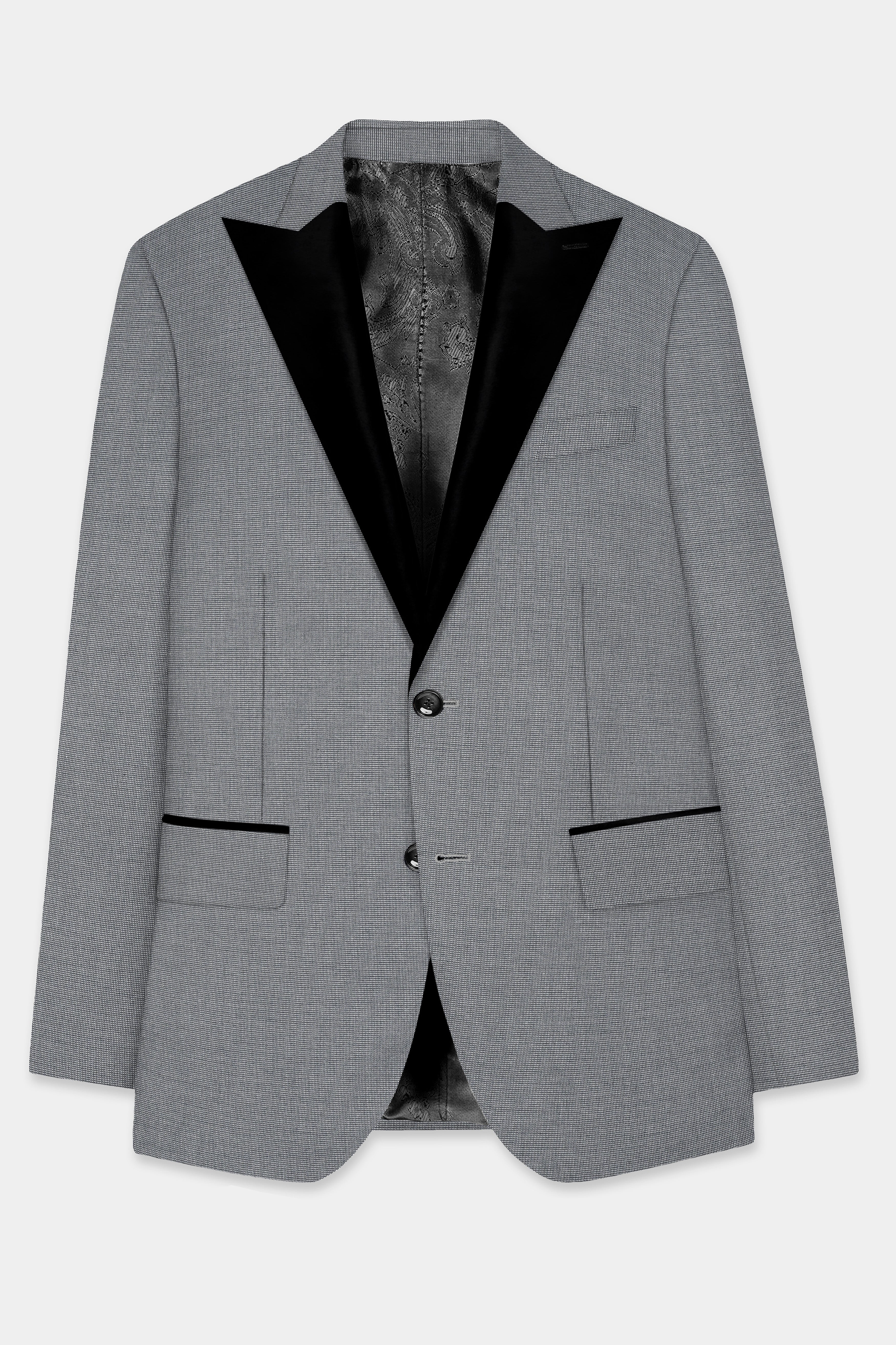 Boulder Gray Textured Wool Blend Peak Collar Tuxedo Suit