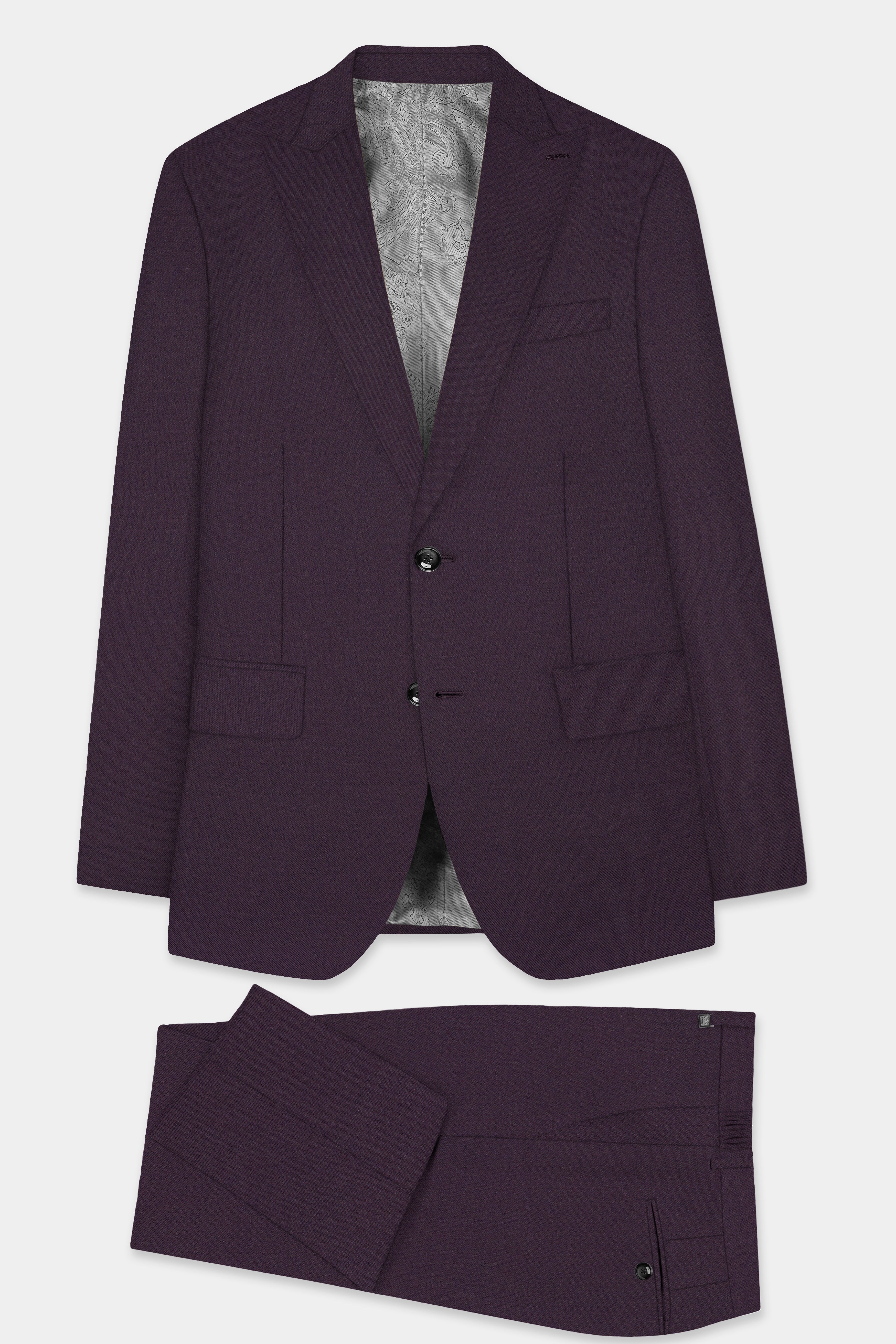 Eminence Purple Solid Wool Blend Single Breasted Suit