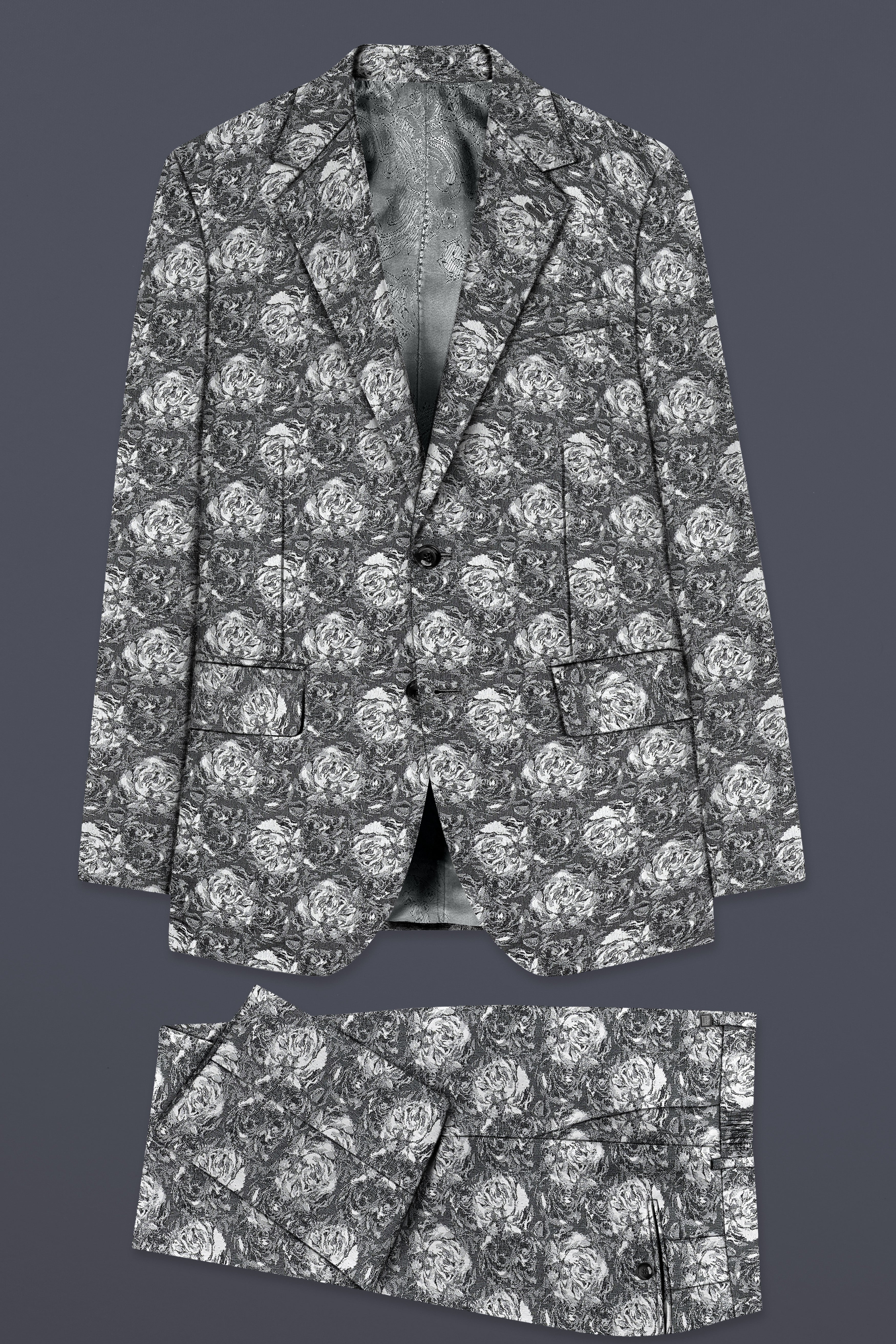 Vampire Gray Jacquard Textured Designer Single Breasted Suit