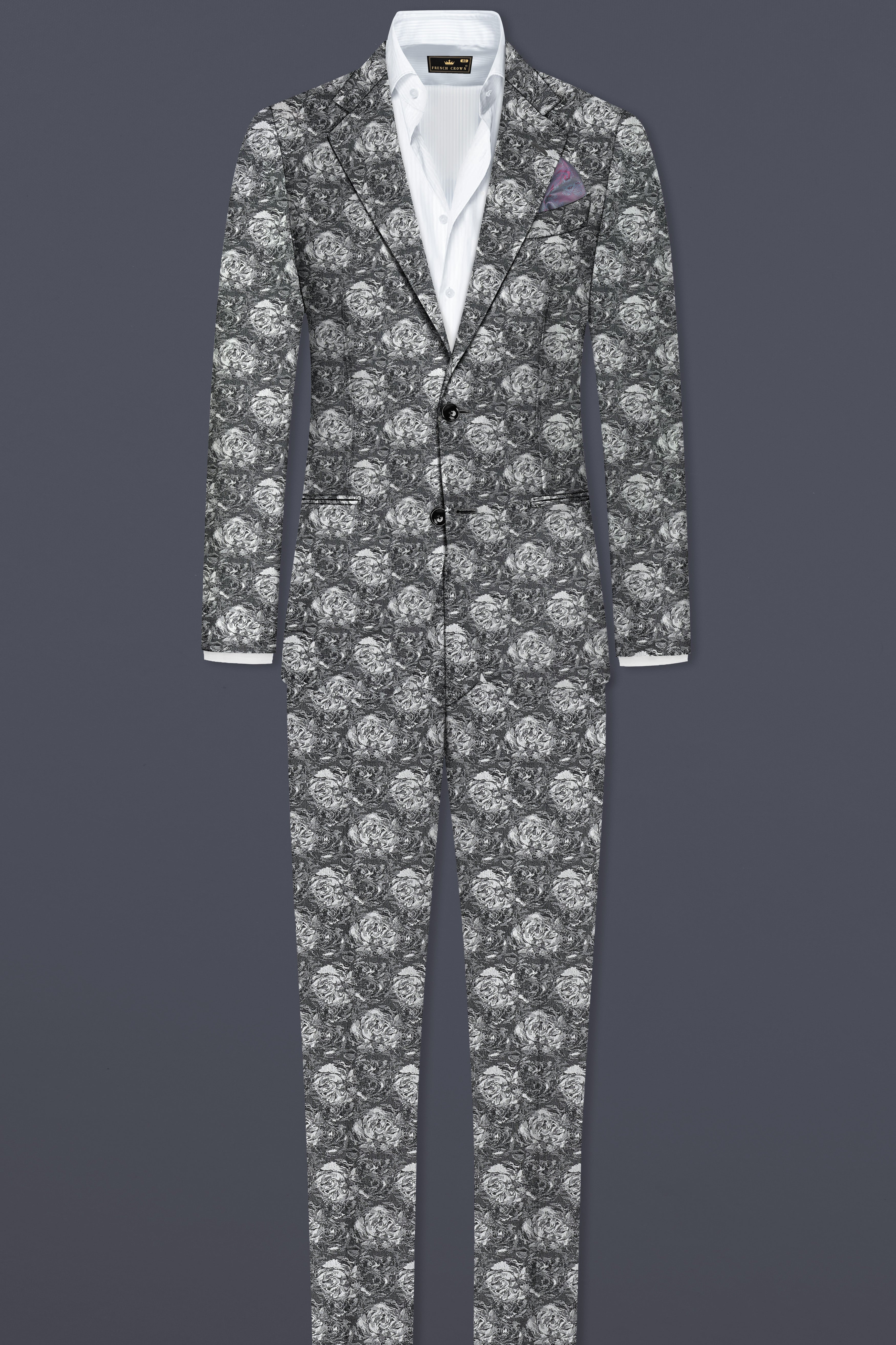 Vampire Gray Jacquard Textured Designer Single Breasted Suit