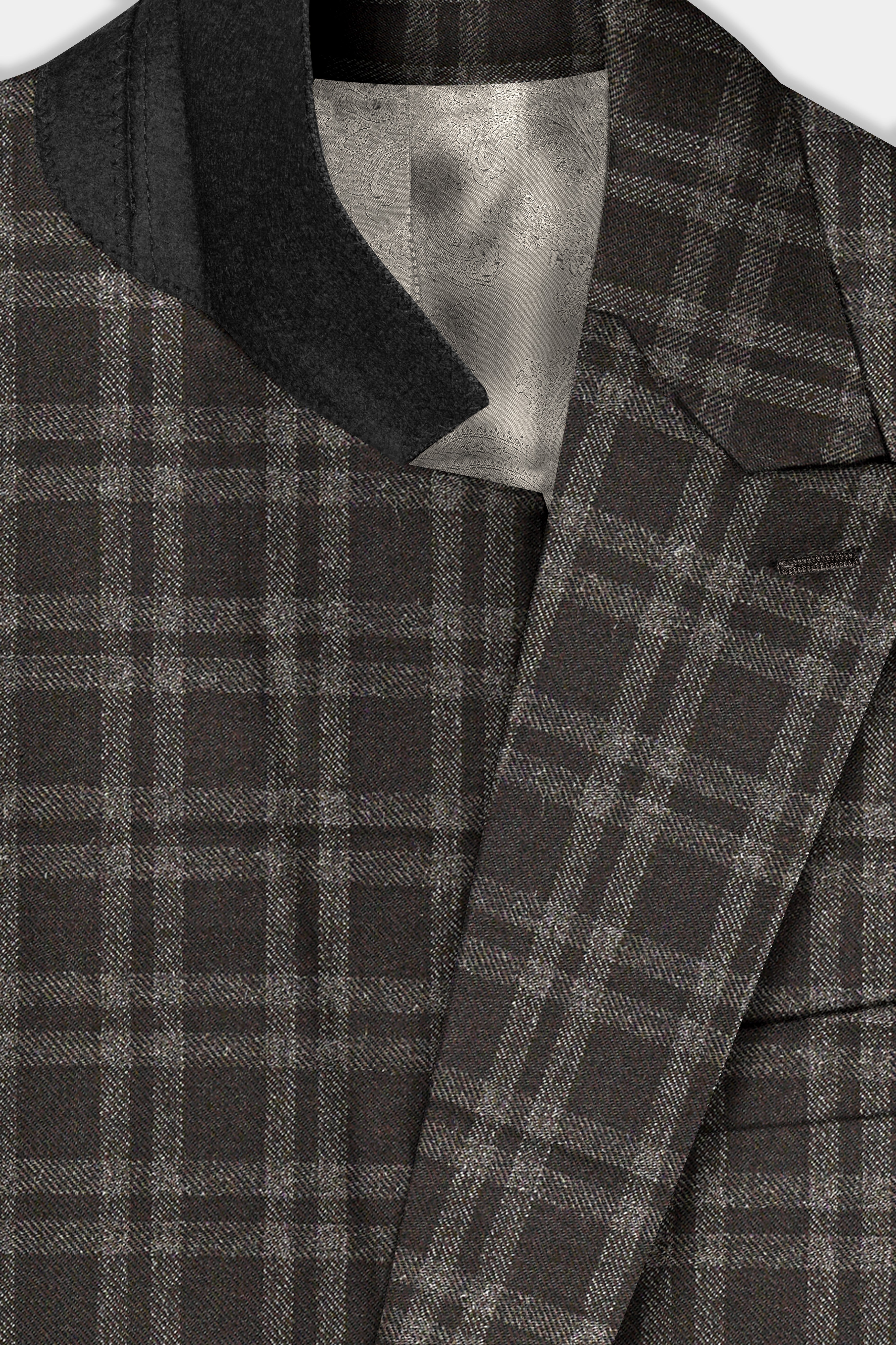 Espresso Brown Plaid Wool Blend Double Breasted Suit