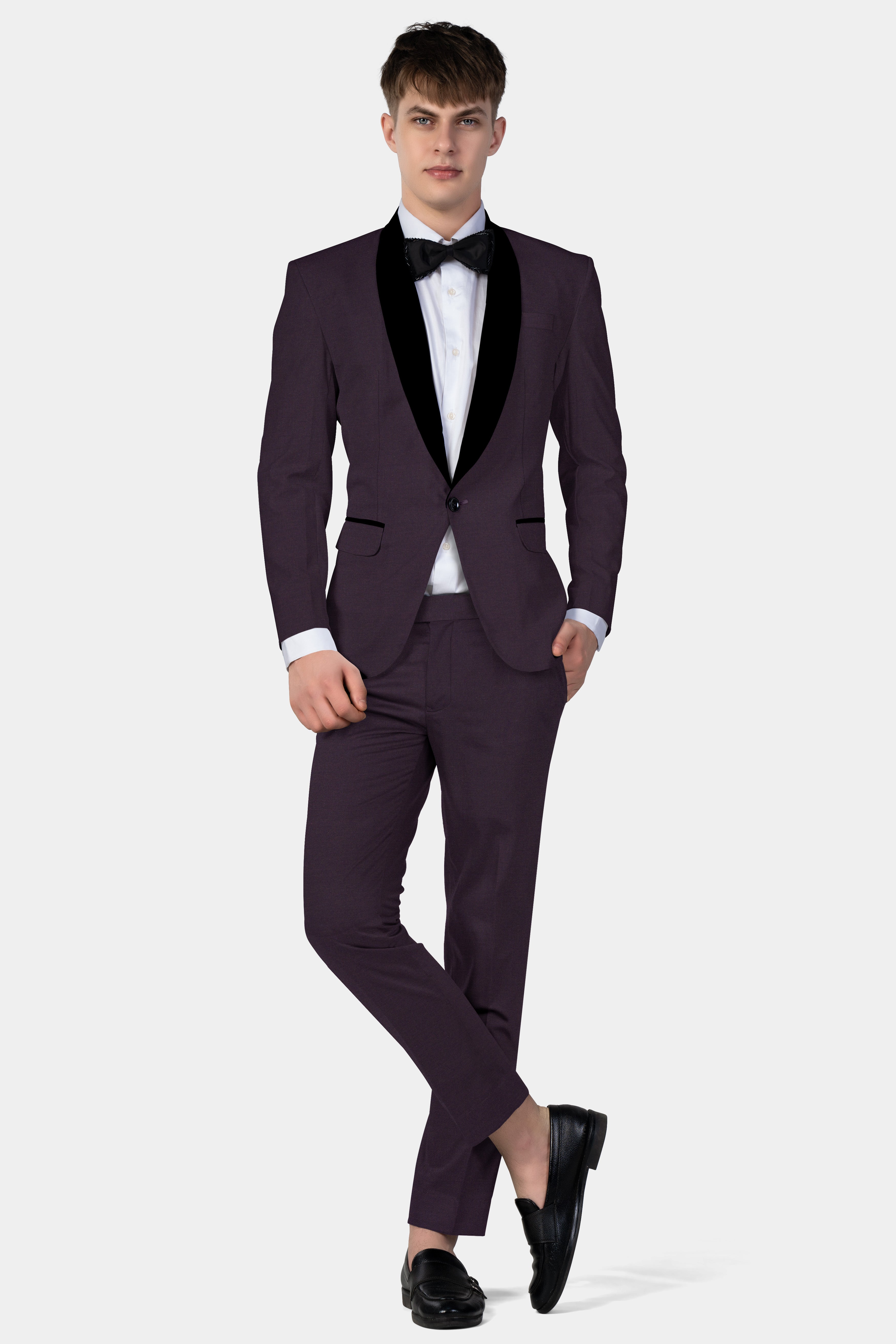 Eminence Purple Solid Wool Blend Tuxedo Suit