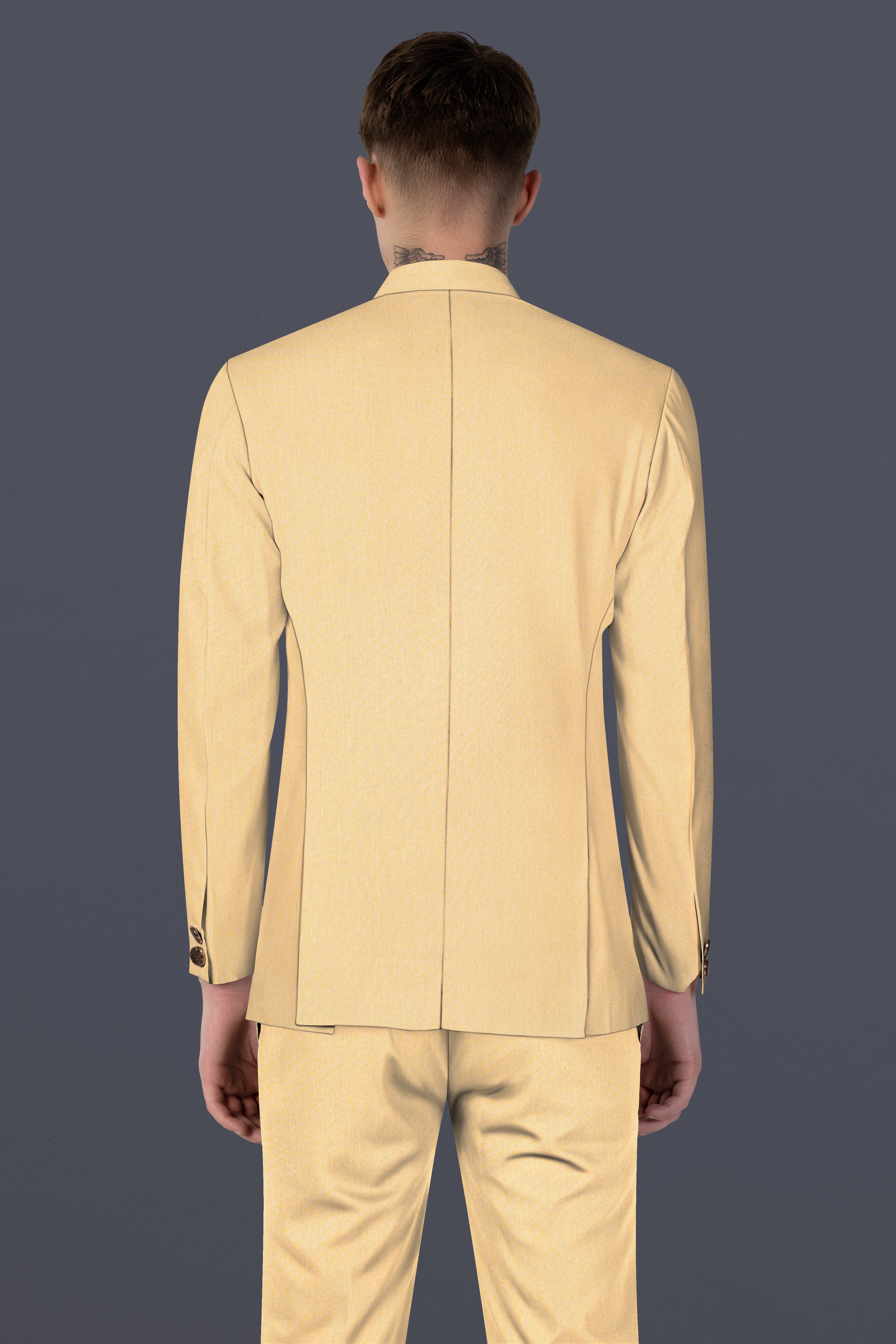 Marzipan Cream Textured Wool Blend Cross Placket Bandhgala Suit