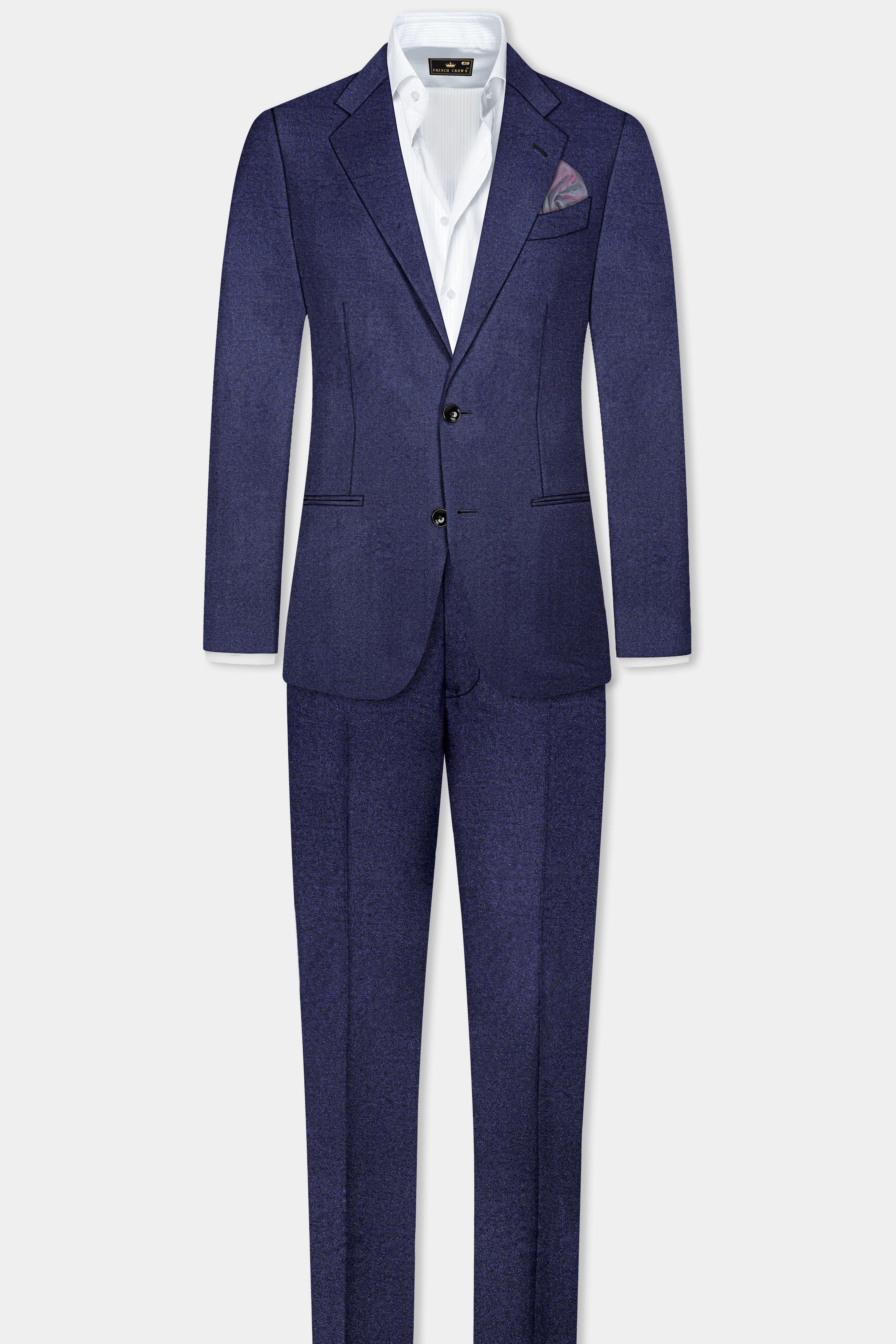 Thunder Blue Solid Wool Blend Single Breasted Suit