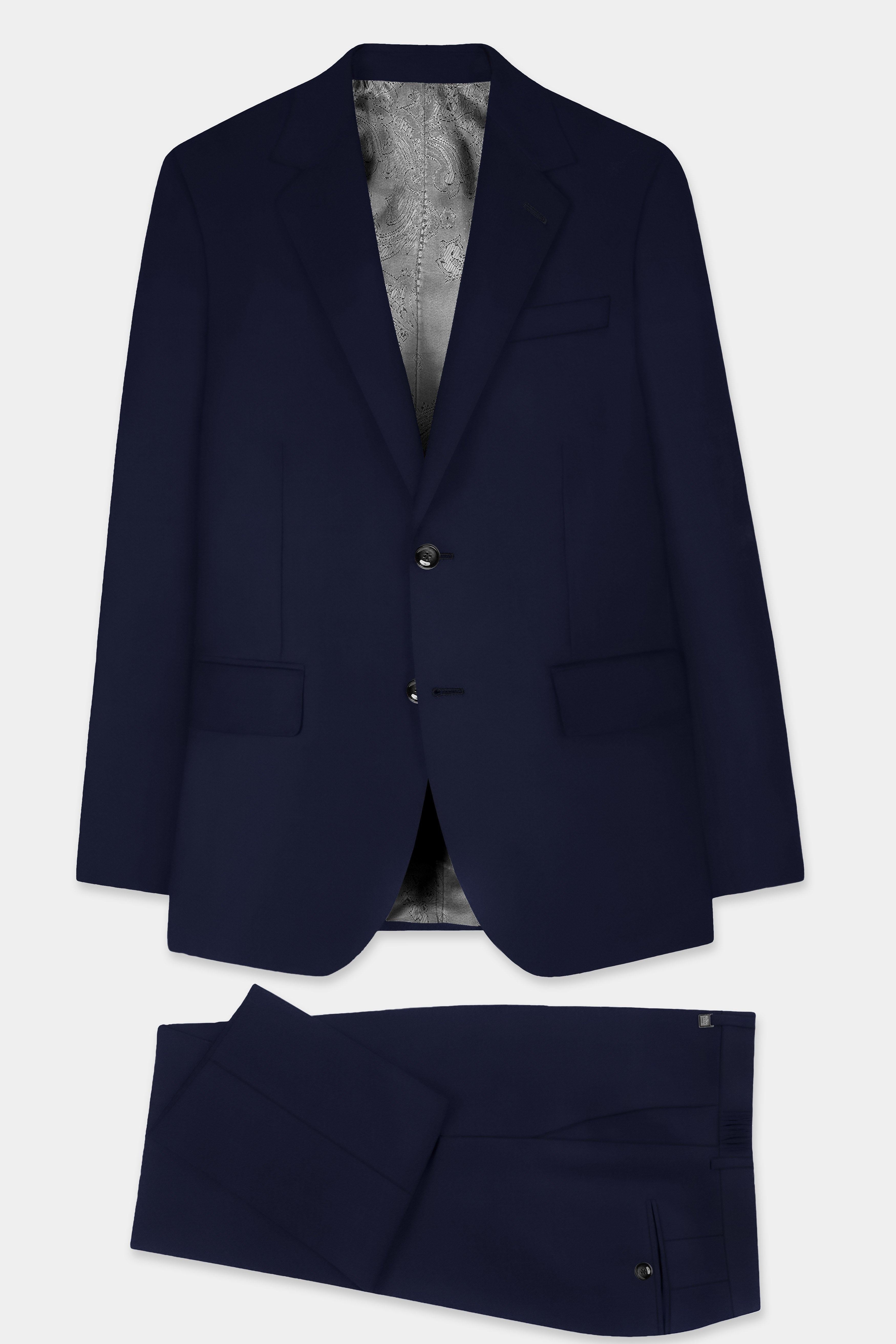 Thunder Blue Solid Wool Blend Single Breasted Suit