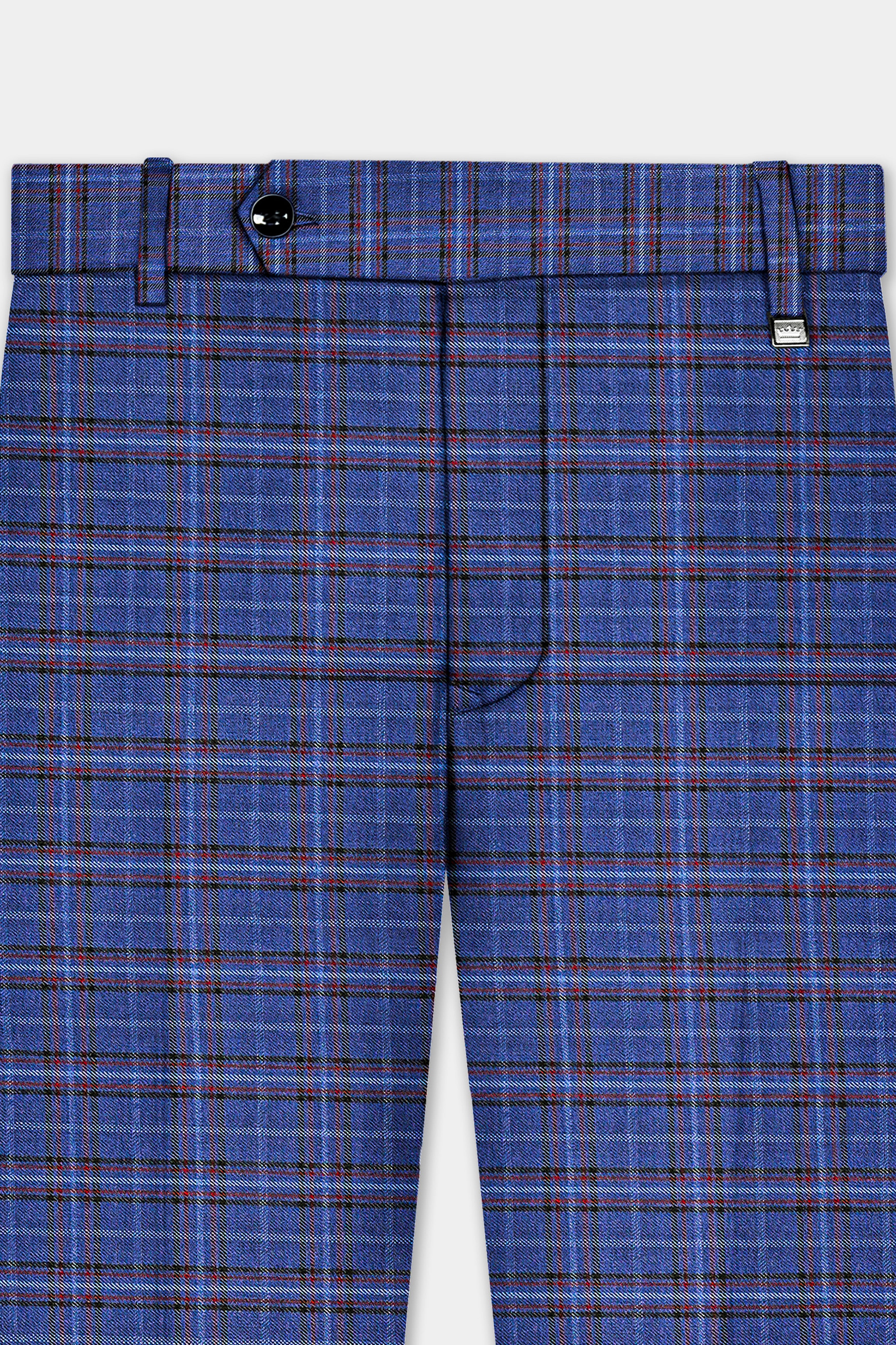 Zodiac Blue Plaid Wool Blend Bandhgala Suit