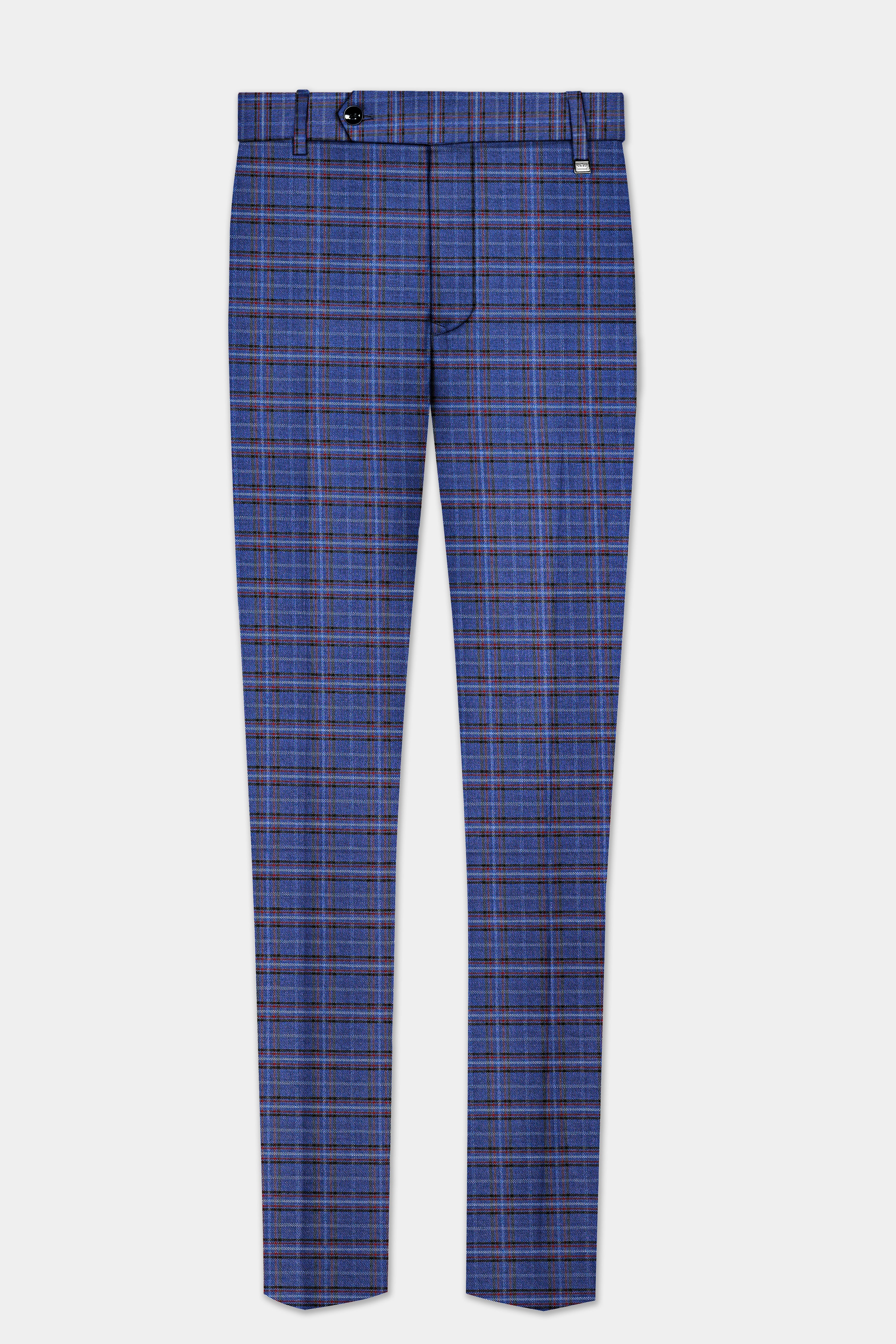 Zodiac Blue Plaid Wool Blend Bandhgala Suit