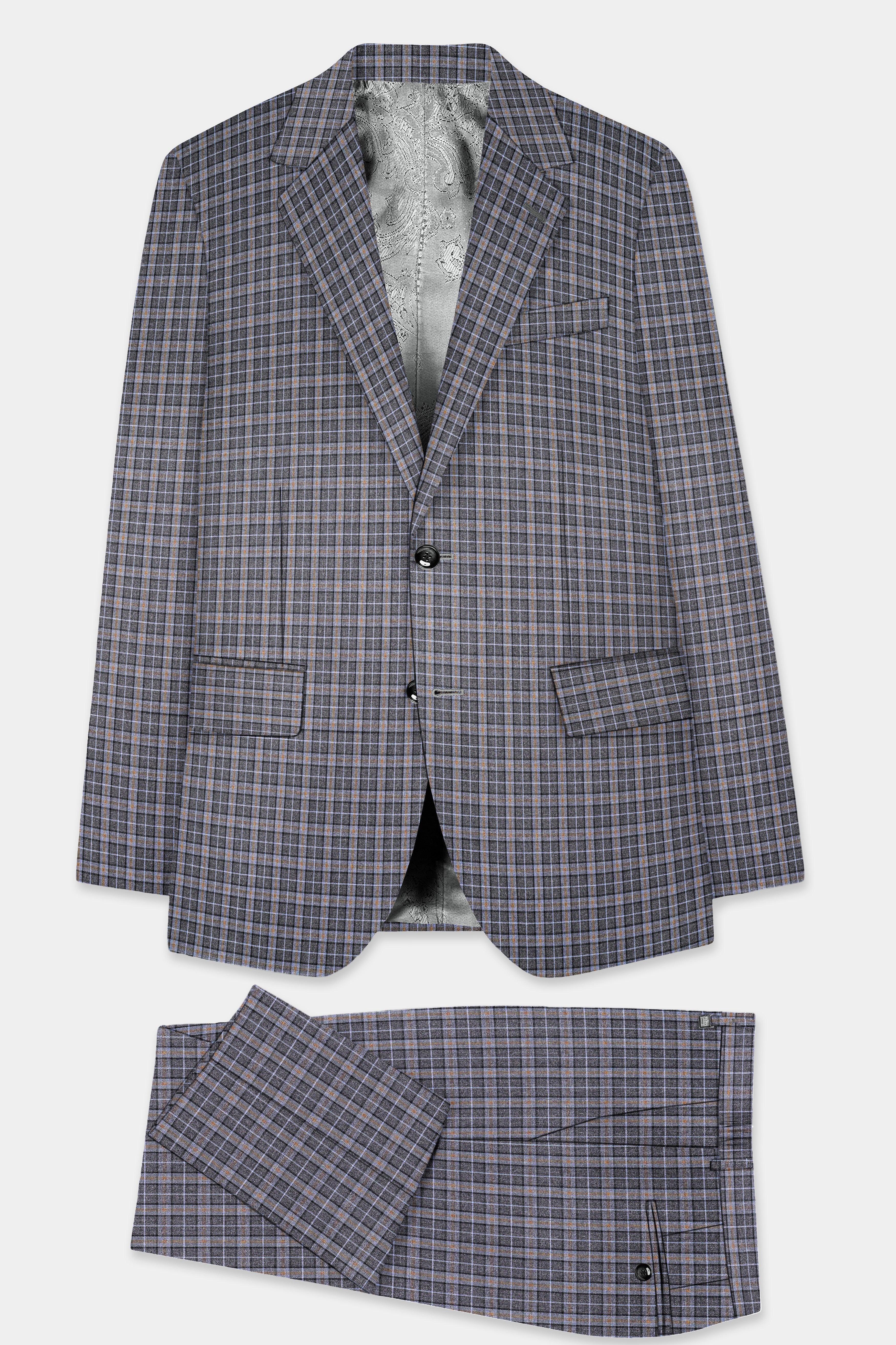 Smokey Gray Plaid Wool Blend Single Breasted Suit