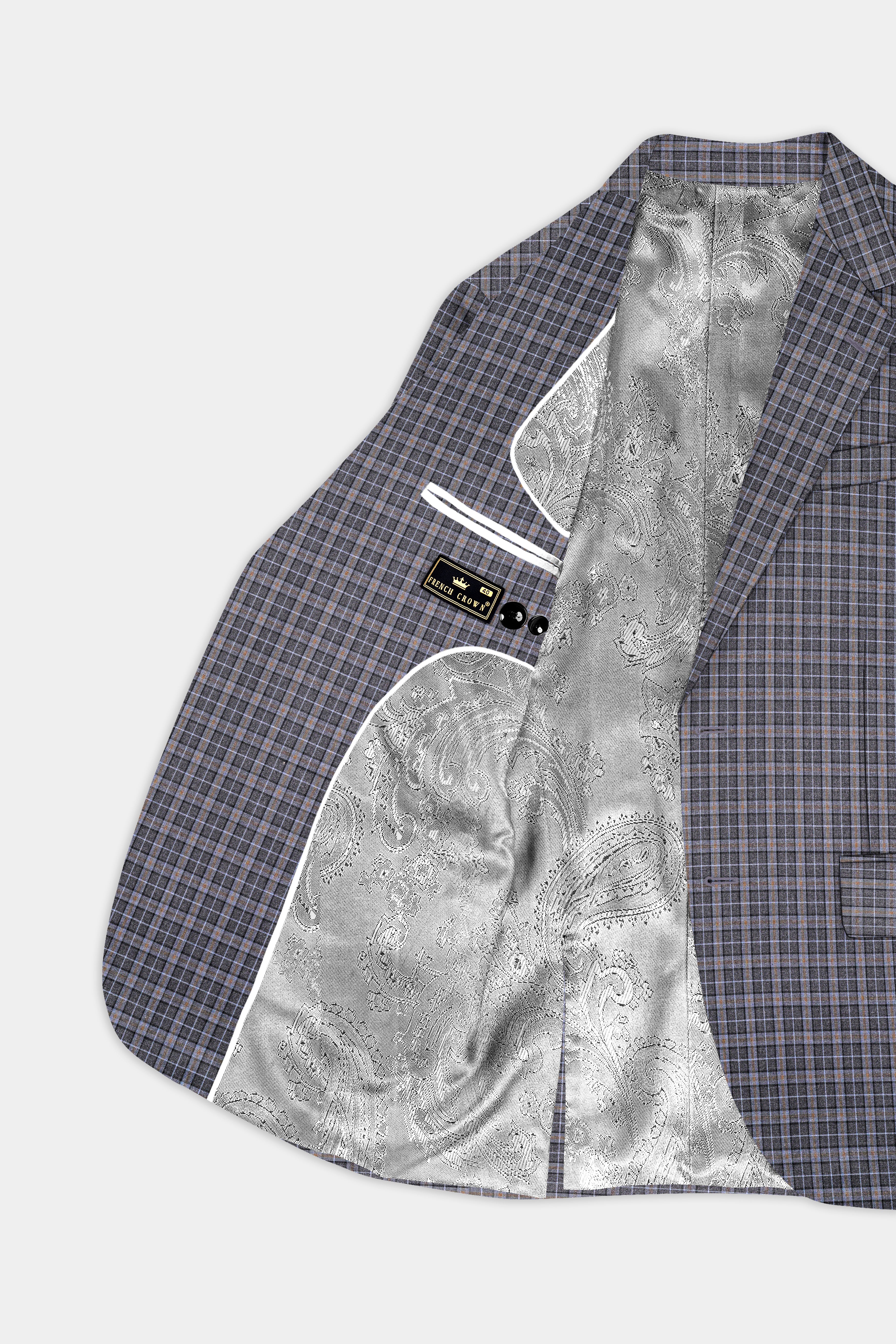 Smokey Gray Plaid Wool Blend Single Breasted Suit