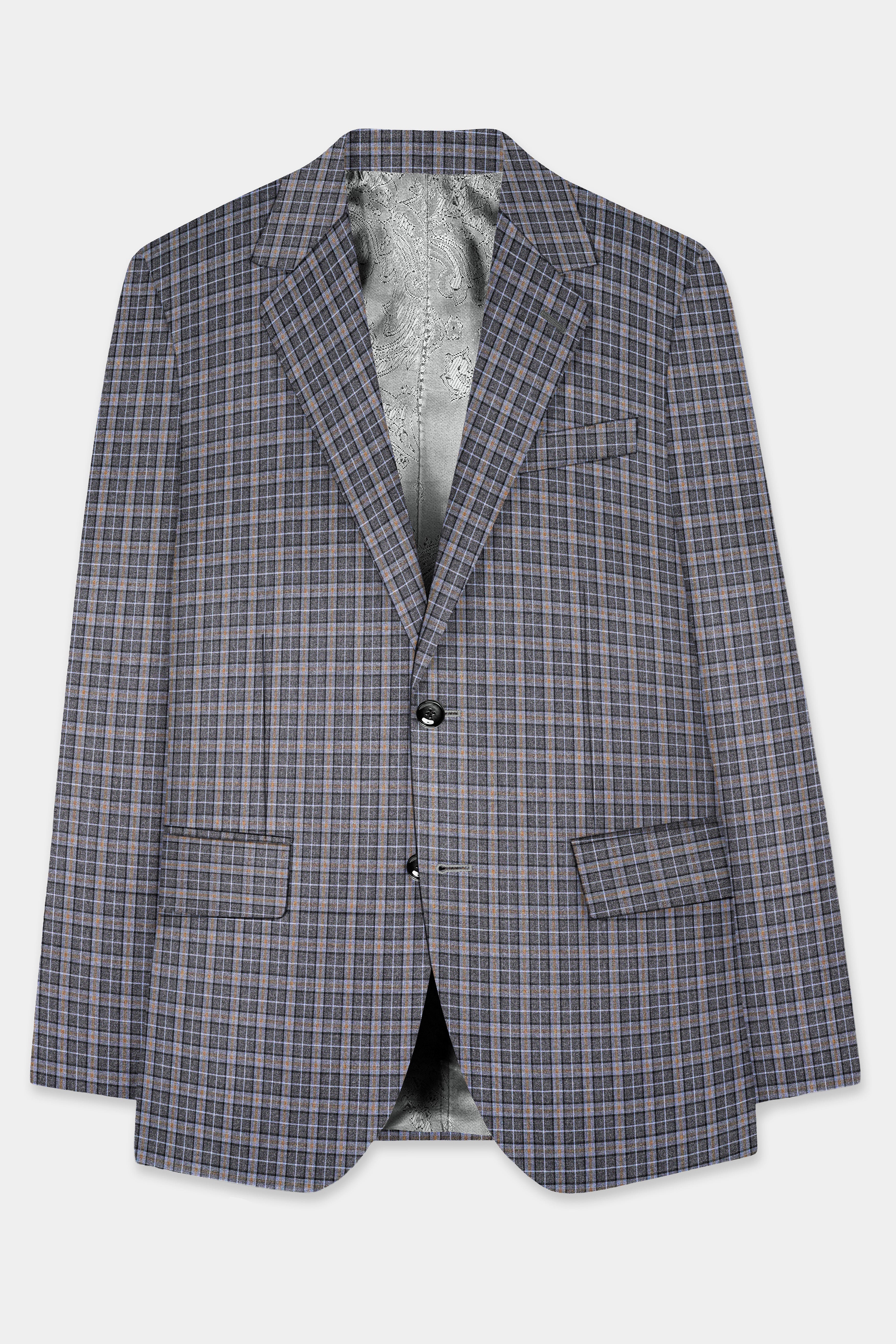 Smokey Gray Plaid Wool Blend Single Breasted Suit