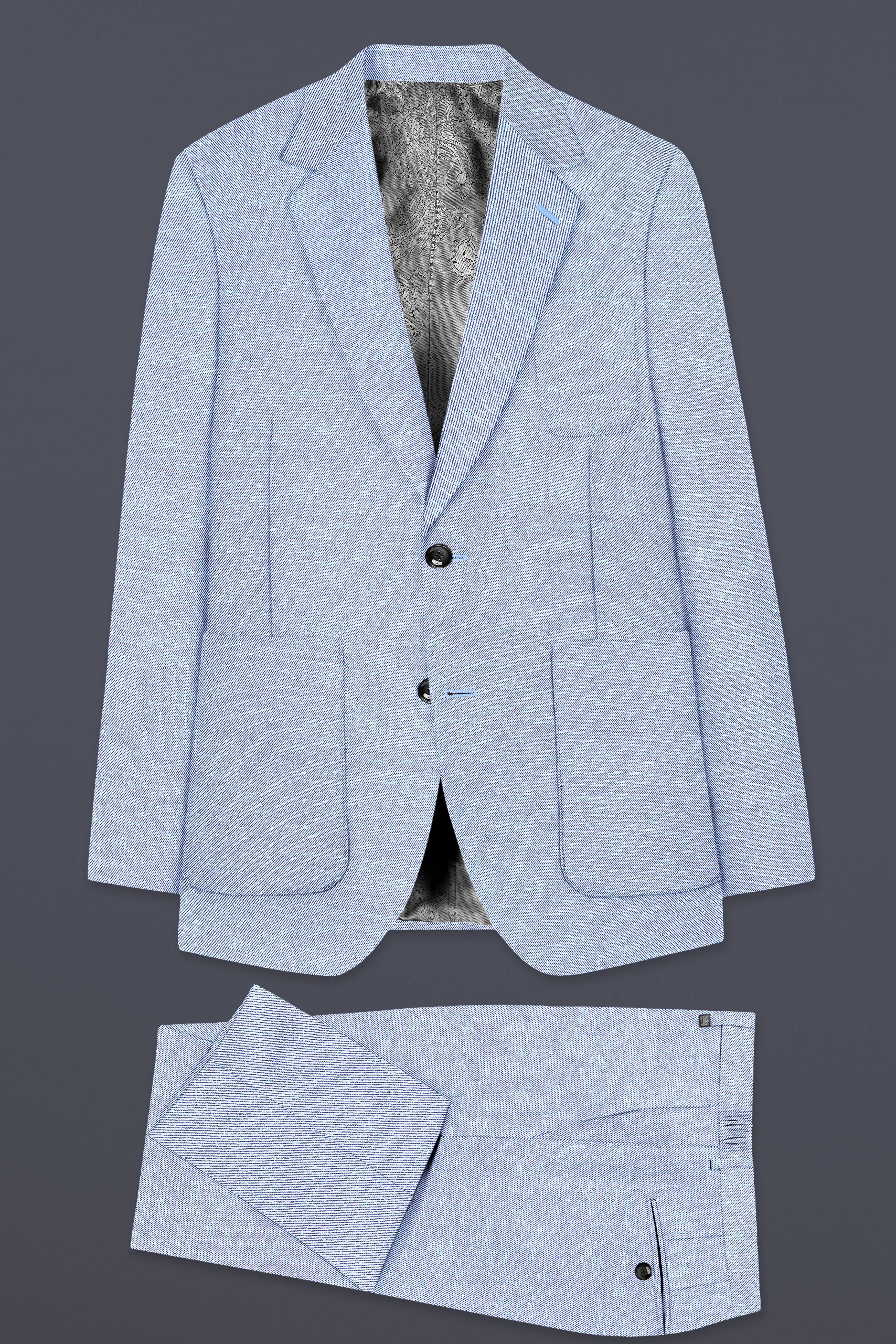 Carolina Blue Textured Cotton Single Breasted Designer Suit