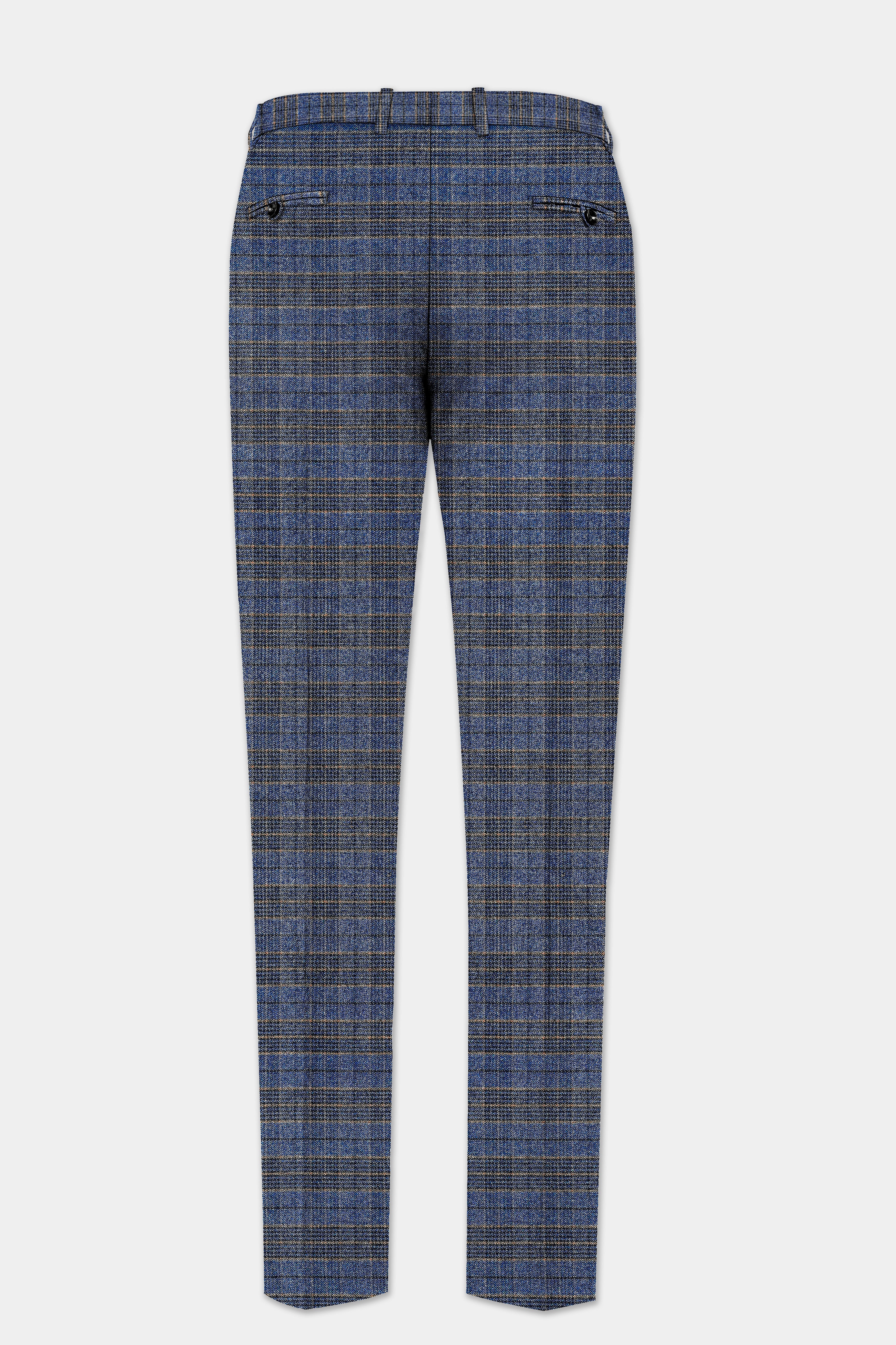 Dianne Blue Plaid Wool Blend Belt Closure Designer Suit