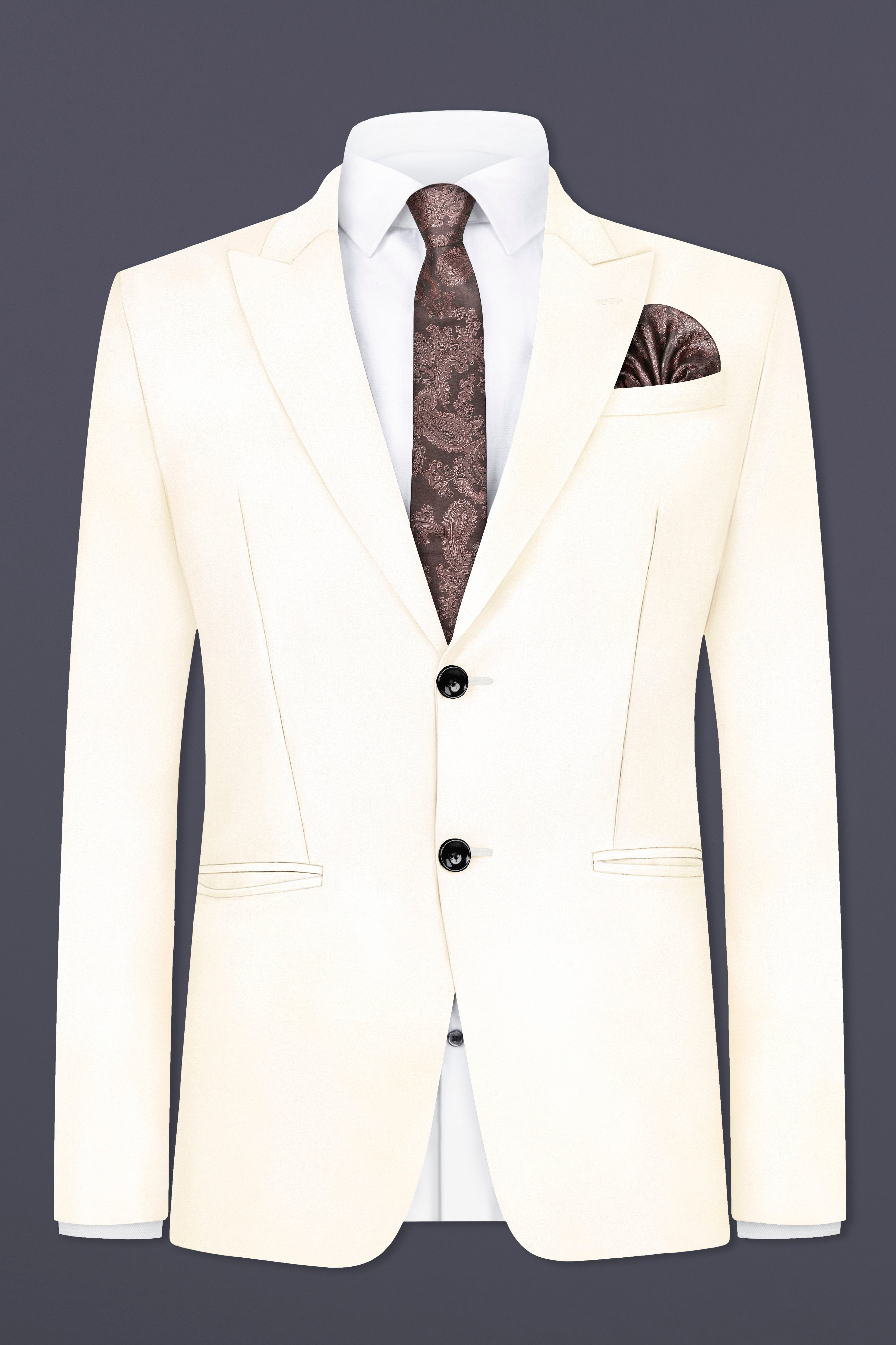 Swizzle Cream Solid Cotton Single Breasted Suit