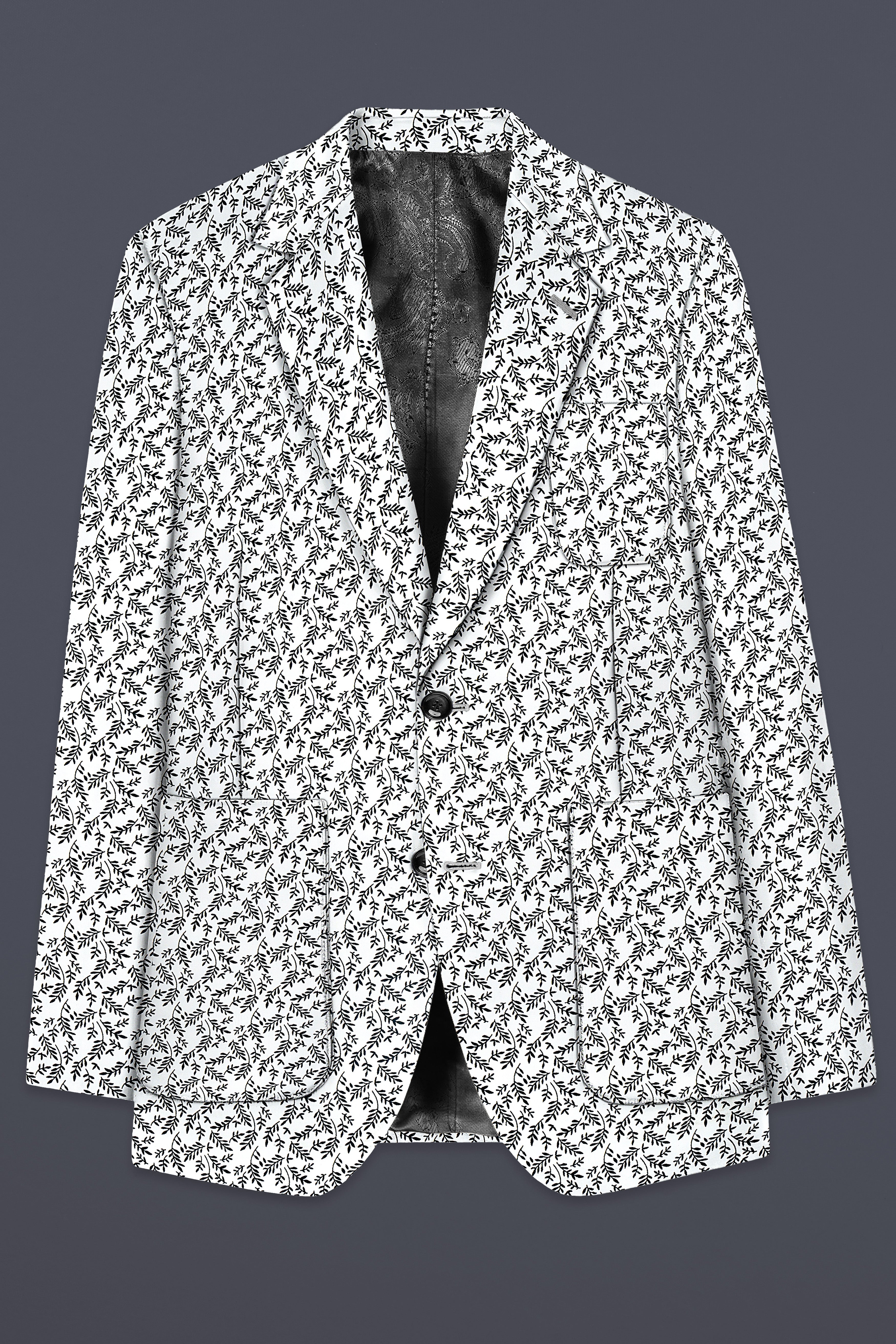 Bright White And jade Black Printed Cotton Single Breasted Designer Suit