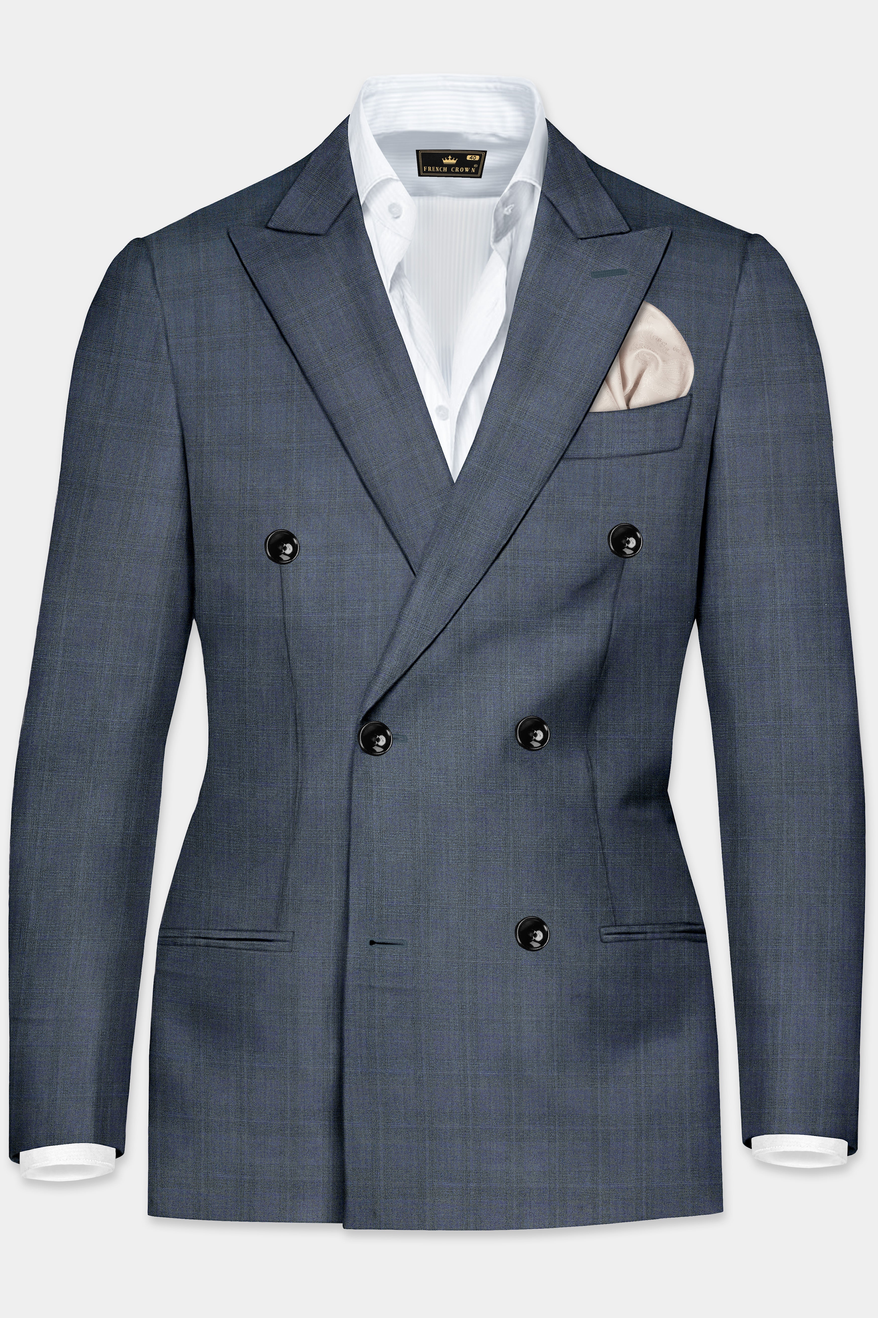 Space Gray Textured Wool Blend Double Breasted Suit