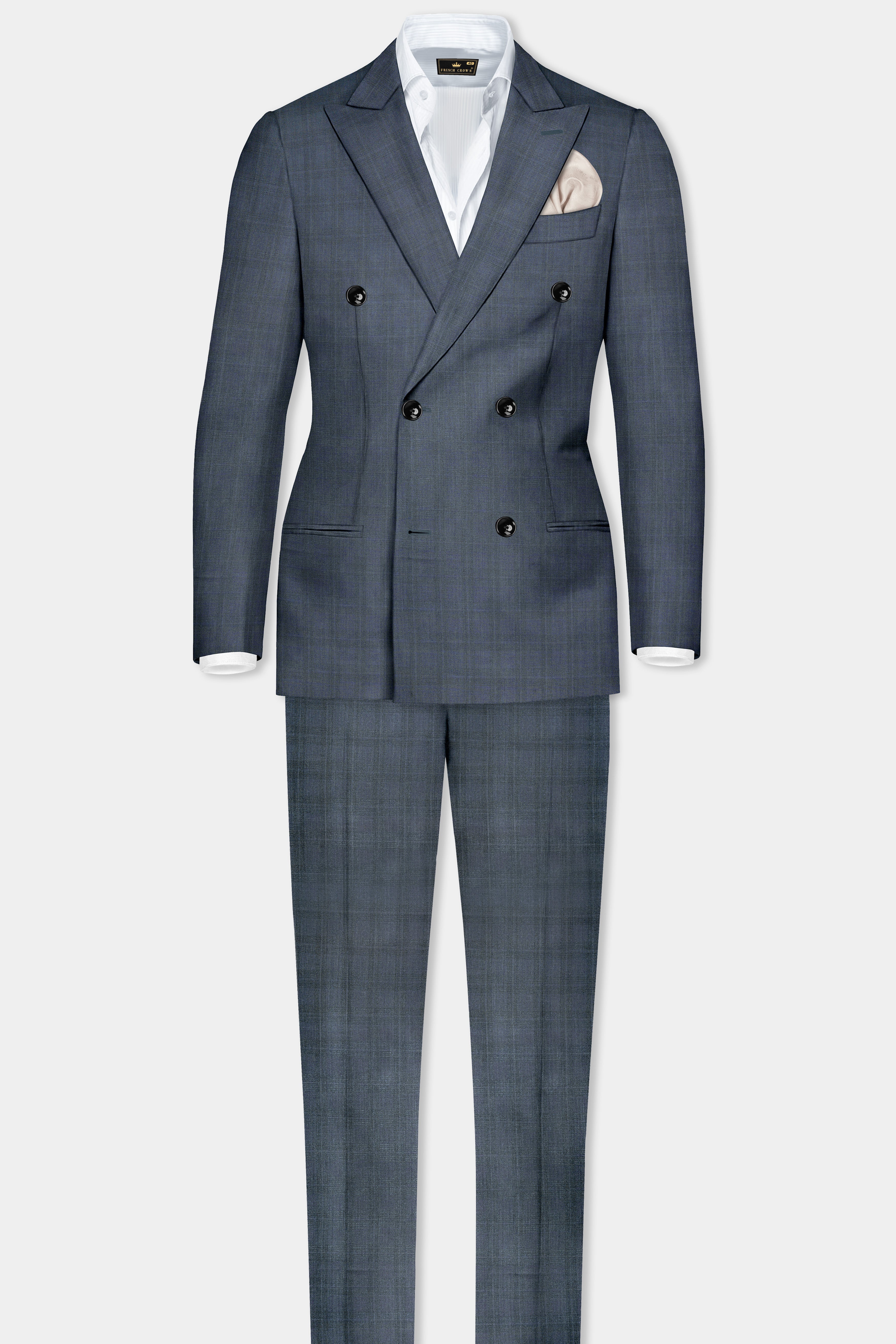 Space Gray Textured Wool Blend Double Breasted Suit