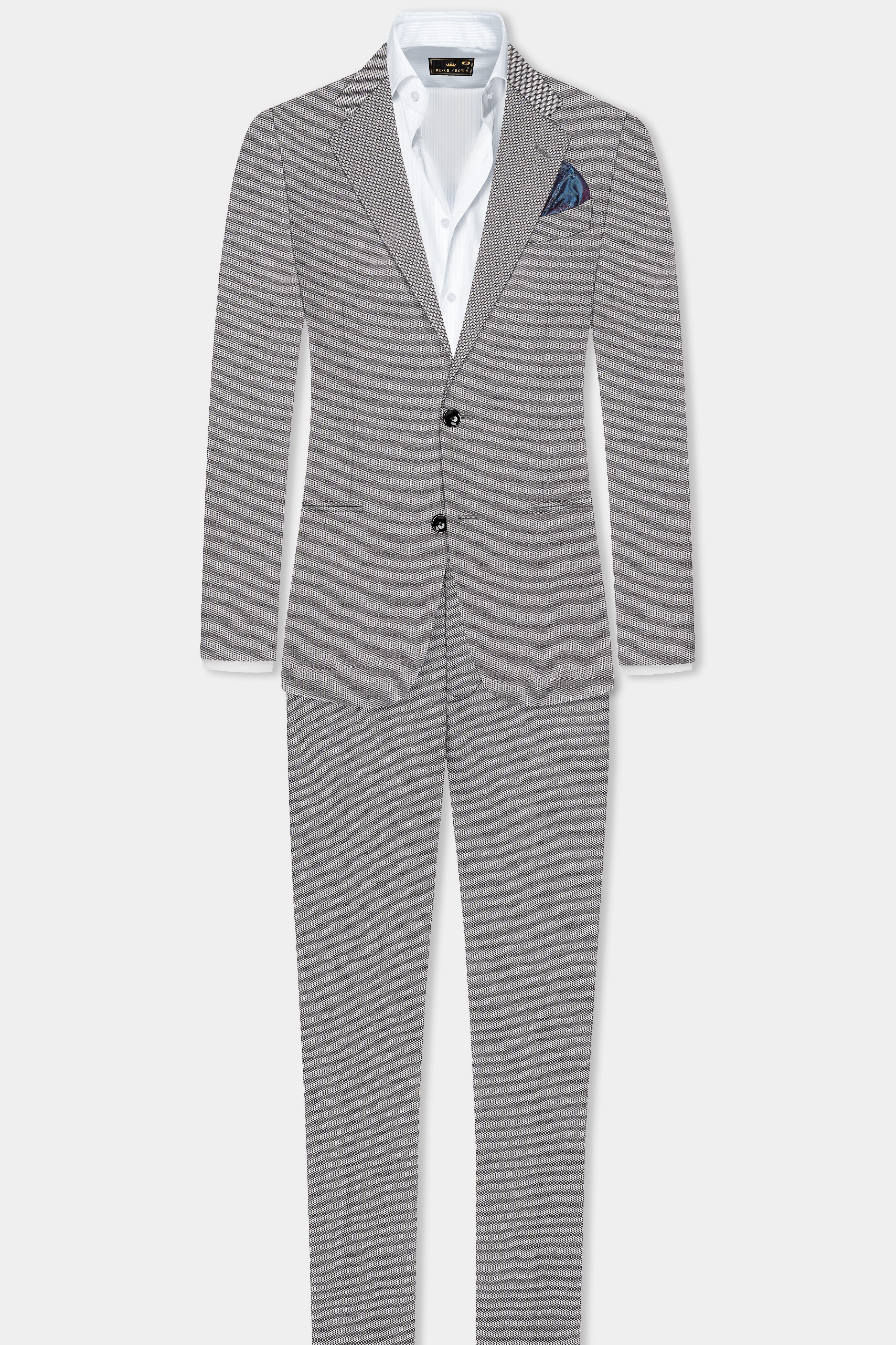 Vampire Gray Textured Wool Blend Single Breasted Suit