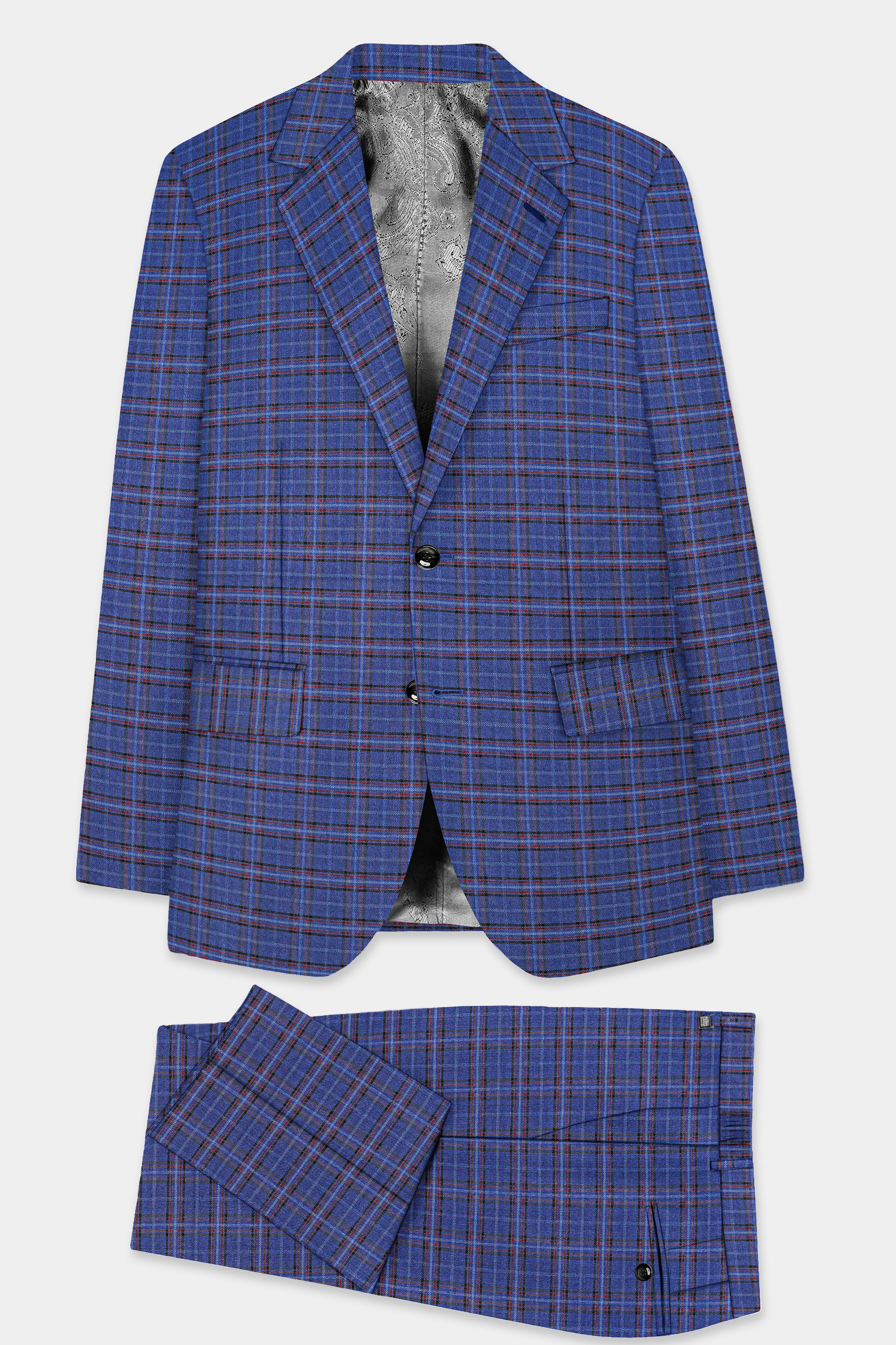 Zodiac Blue Plaid Wool Blend Single Breasted Suit