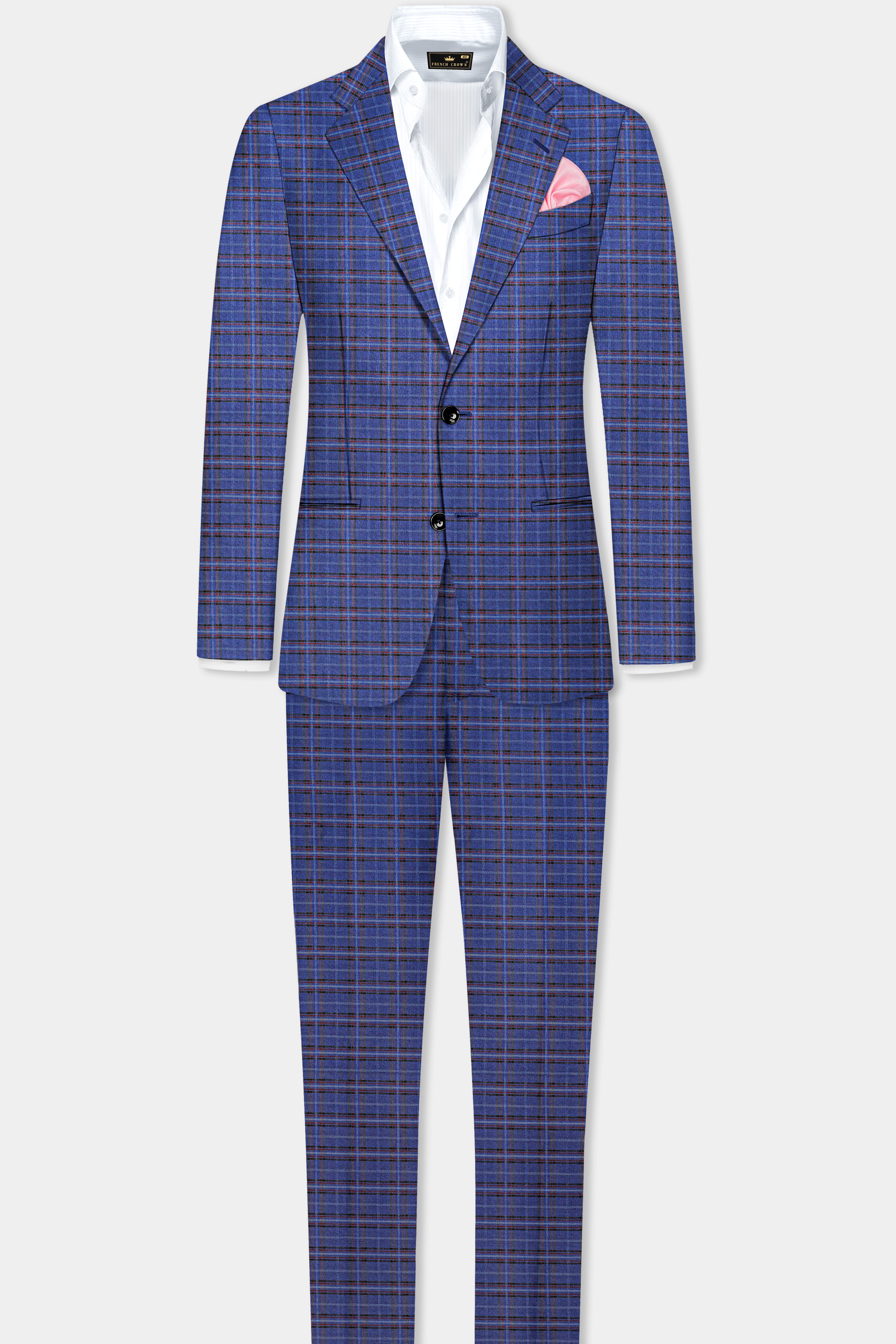 Zodiac Blue Plaid Wool Blend Single Breasted Suit