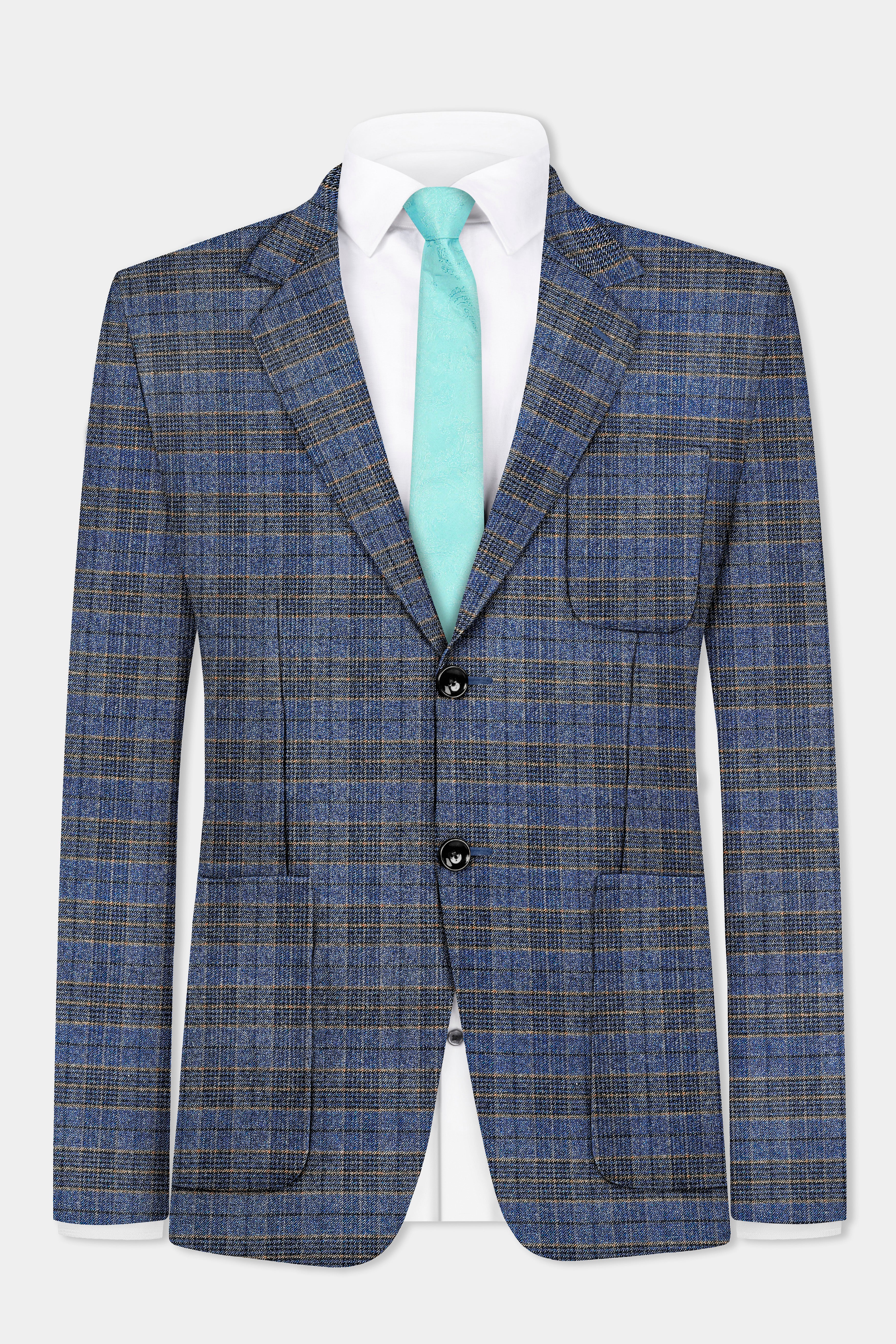 Dianne Blue Plaid Wool Blend Single Breasted Designer Suit