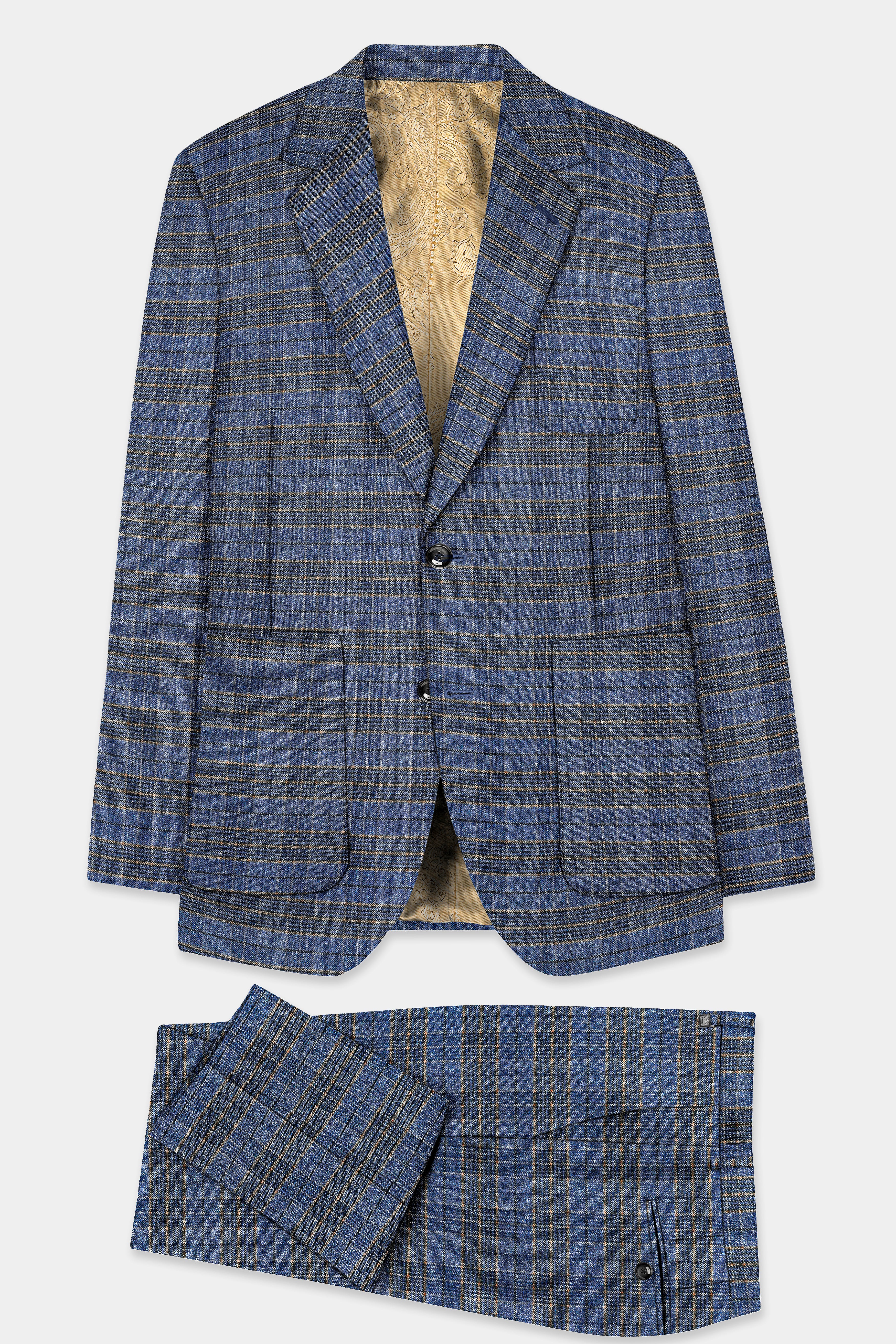 Dianne Blue Plaid Wool Blend Single Breasted Designer Suit