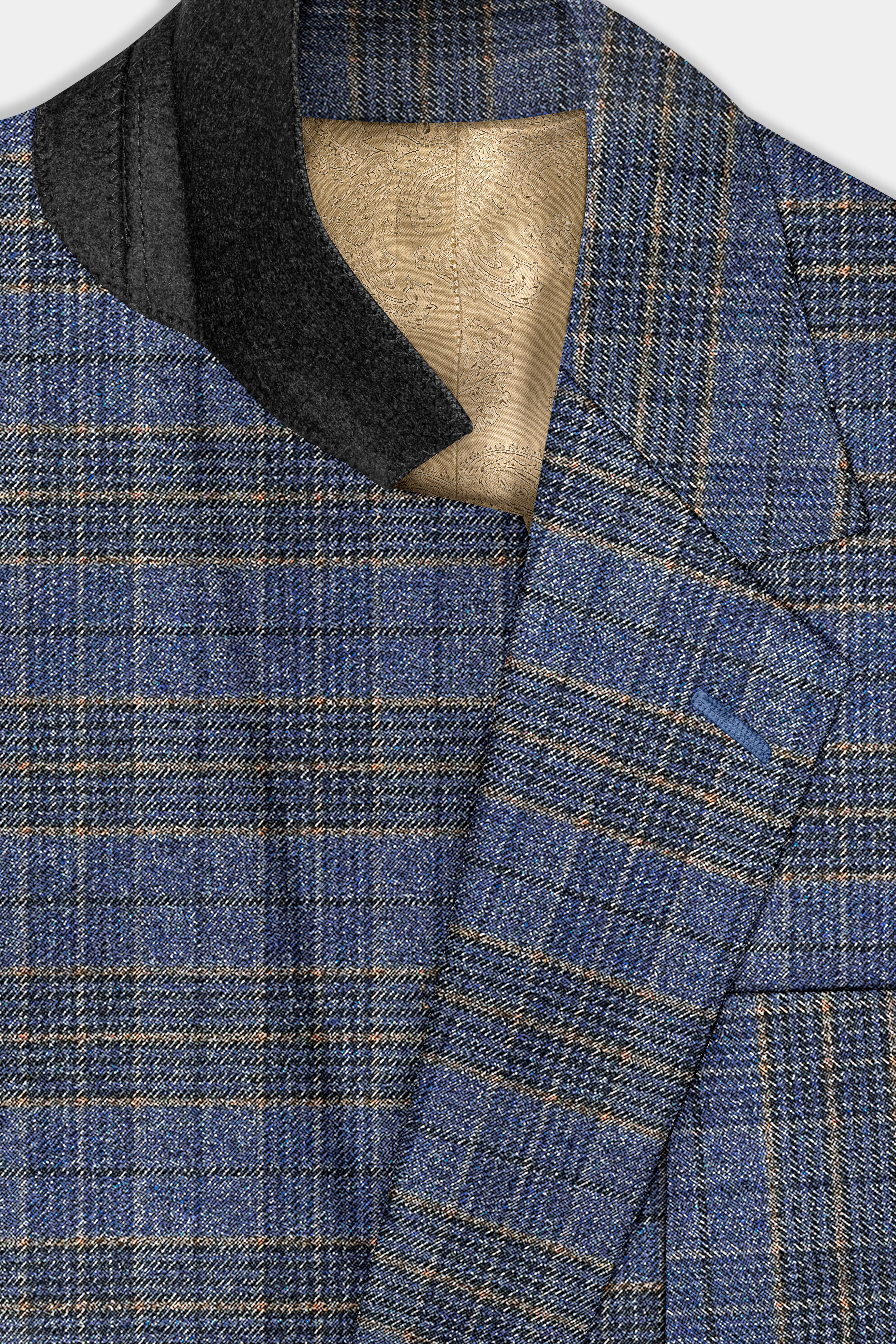 Dianne Blue Plaid Wool Blend Single Breasted Designer Suit