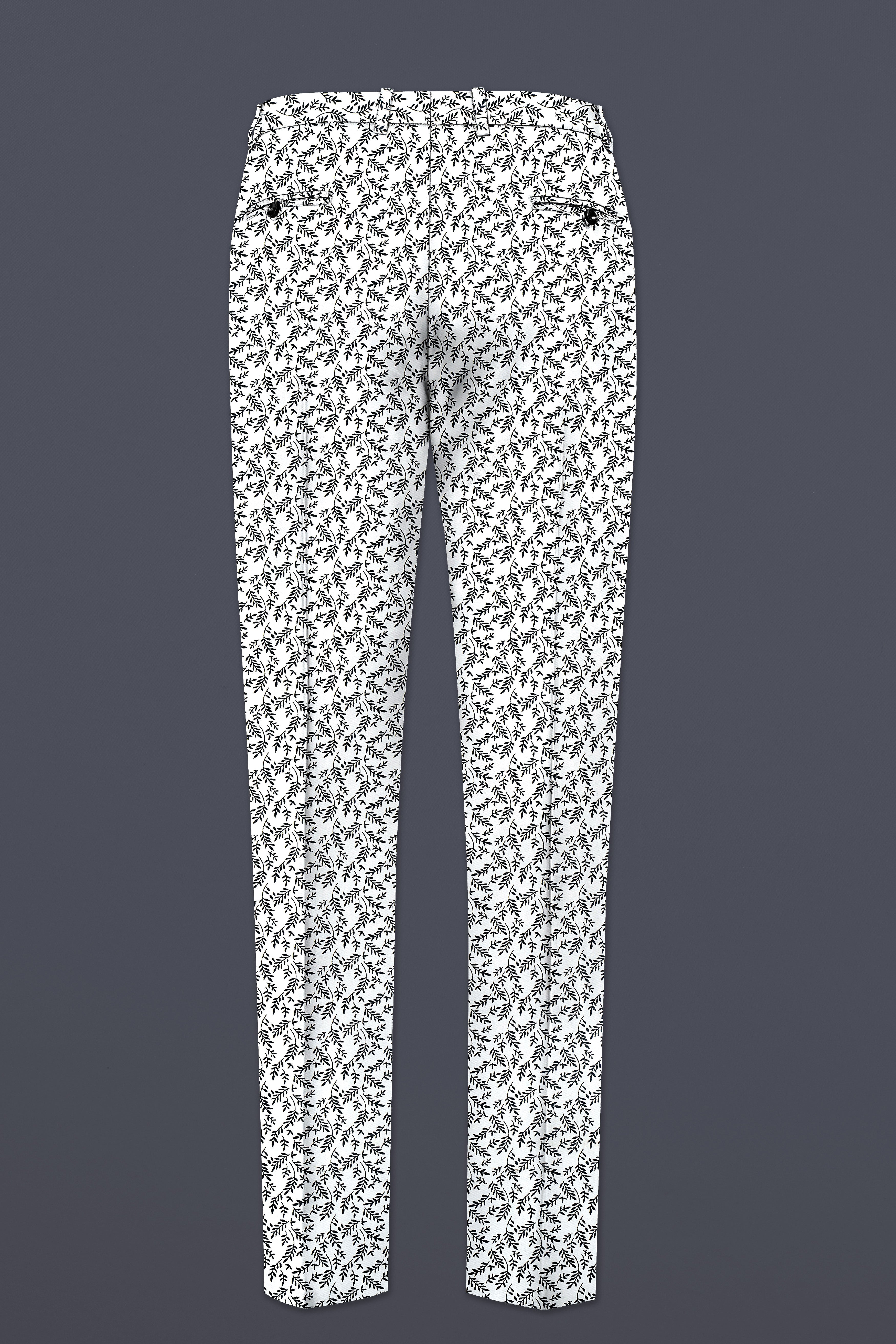 Bright White And Jade Black Printed Cotton Peak Collar Tuxedo Suit