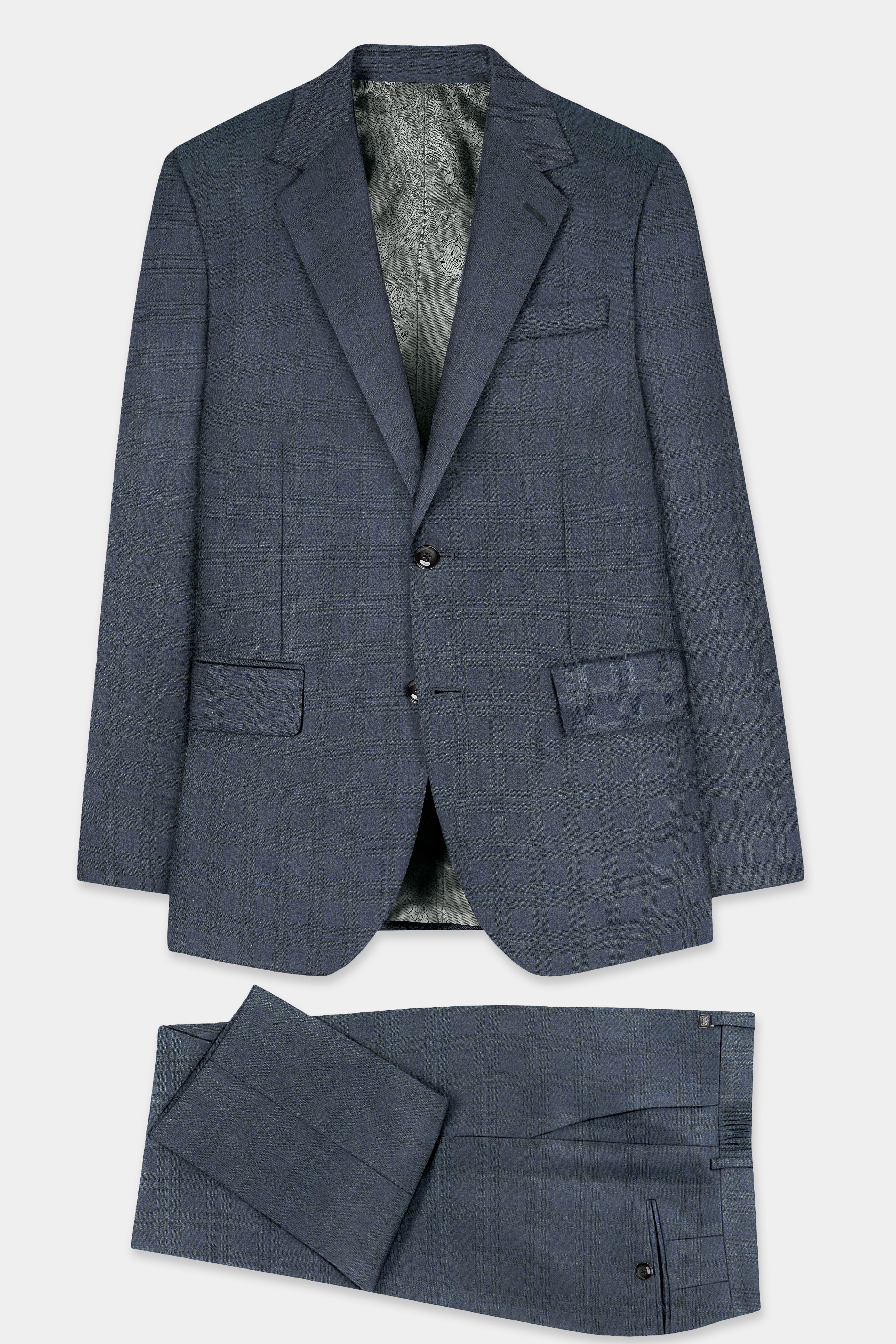 Space Gray Textured Wool Blend Single Breasted Suit