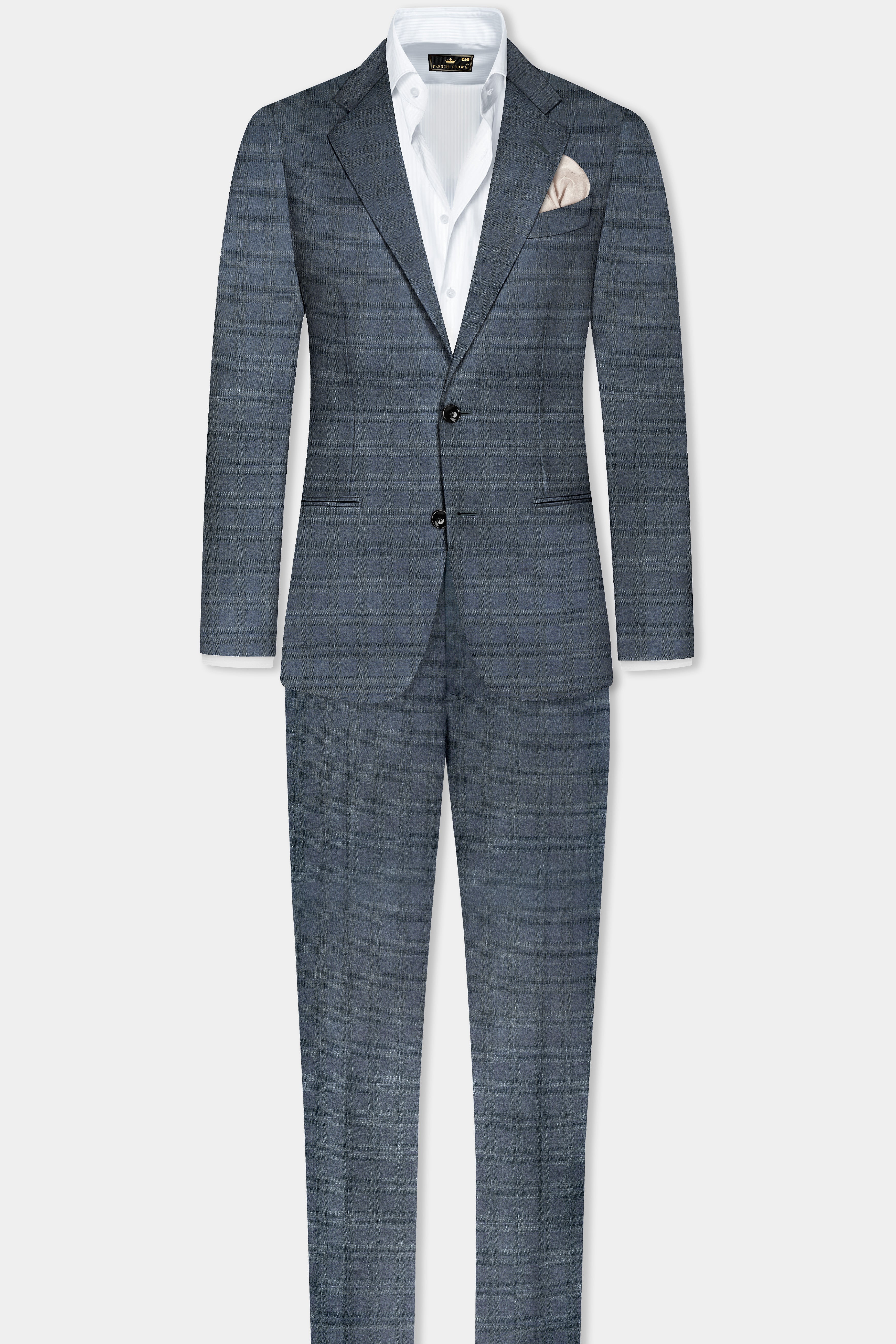 Space Gray Textured Wool Blend Single Breasted Suit