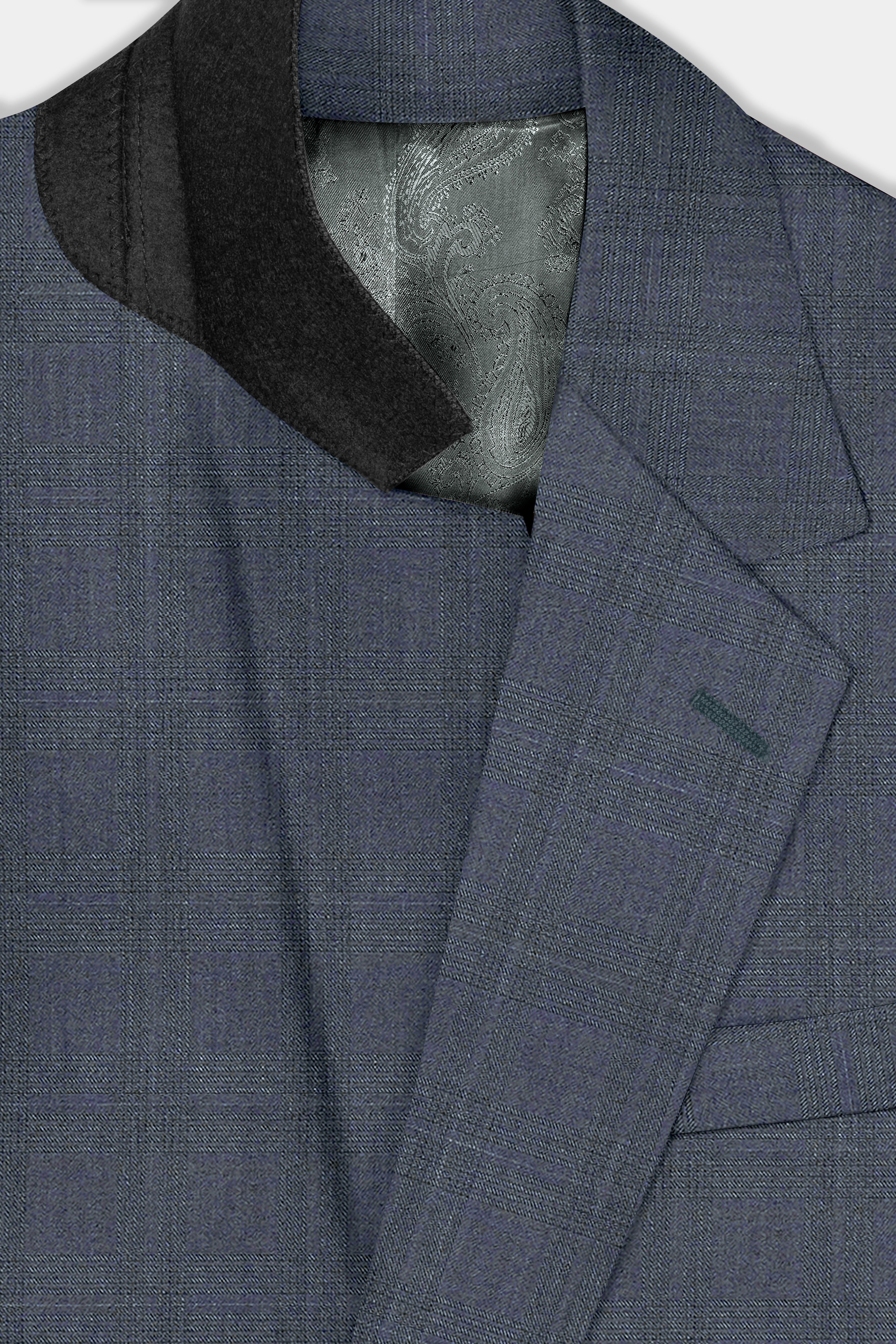 Space Gray Textured Wool Blend Single Breasted Suit