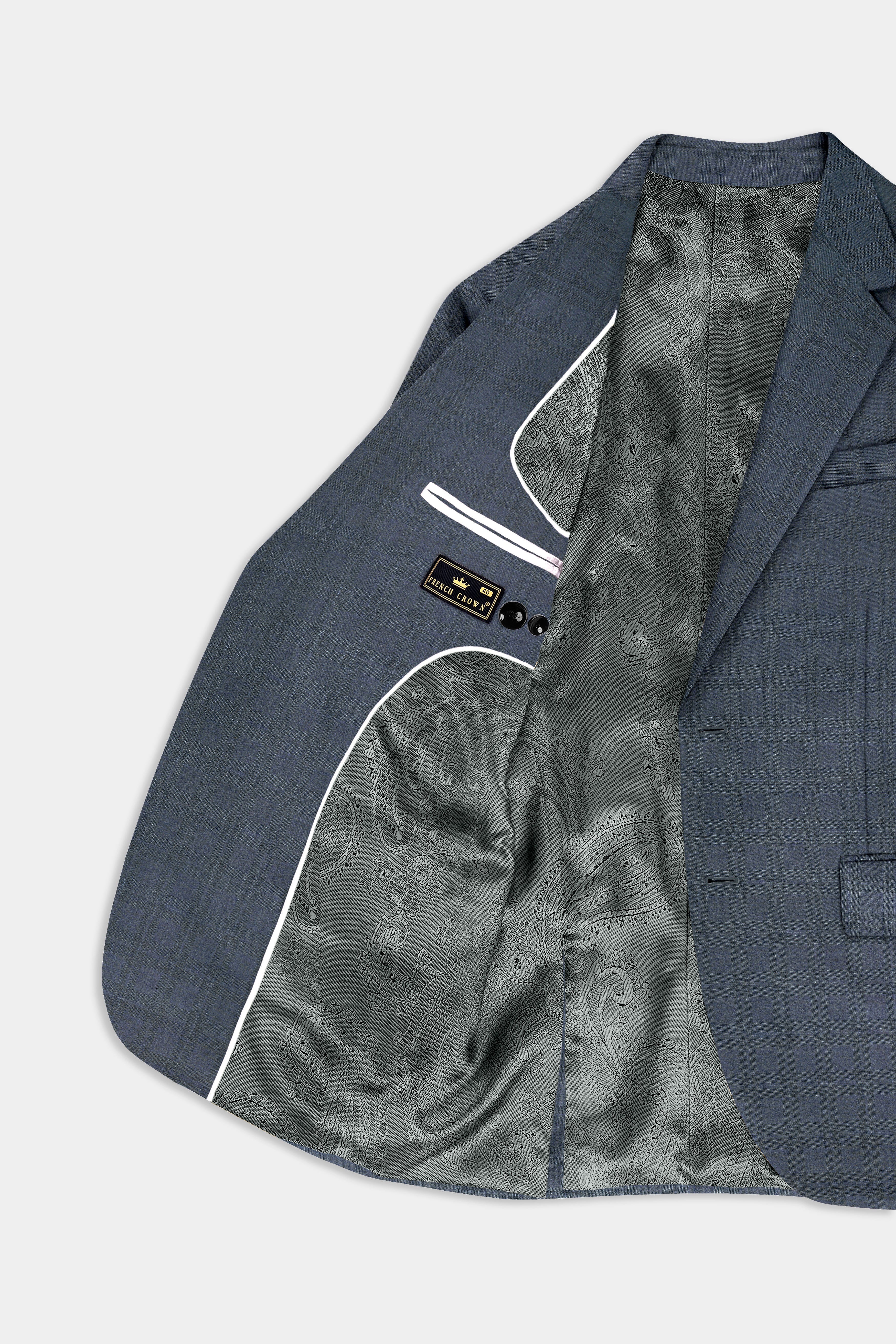 Space Gray Textured Wool Blend Single Breasted Suit