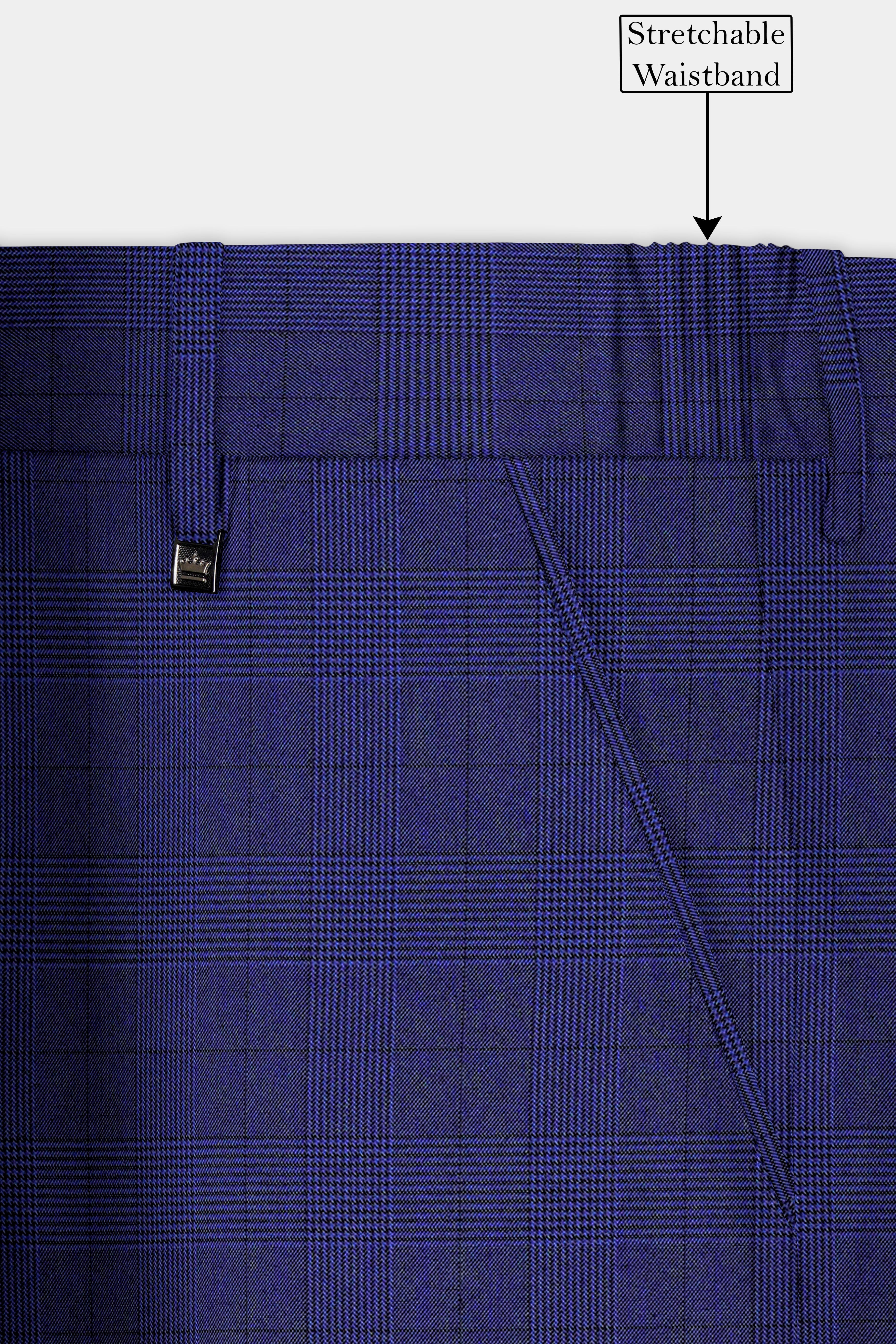 Martinique Blue Plaid Wool Blend Bandhgala Suit