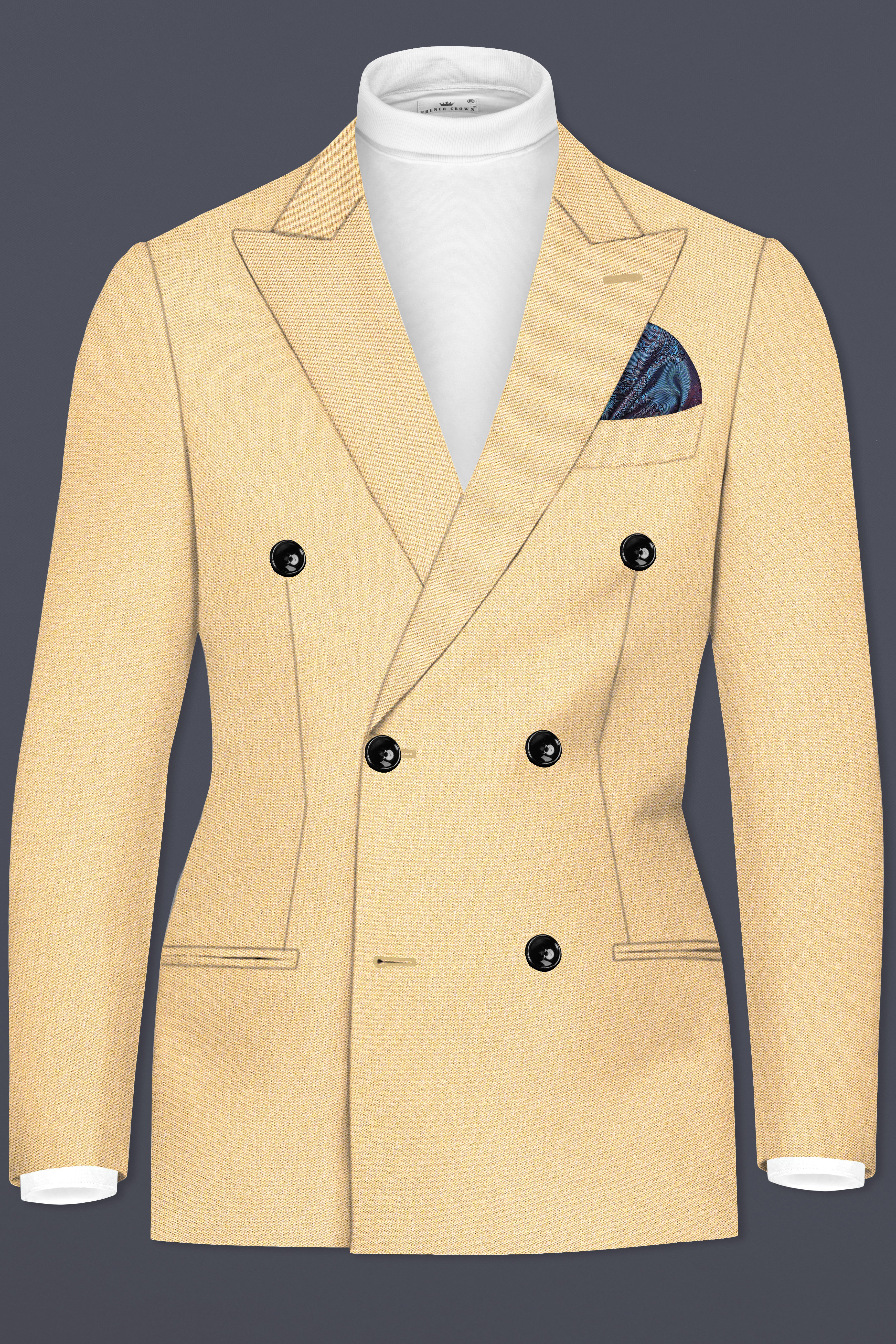 Marzipan Cream Textured Wool Blend Double Breasted Suit