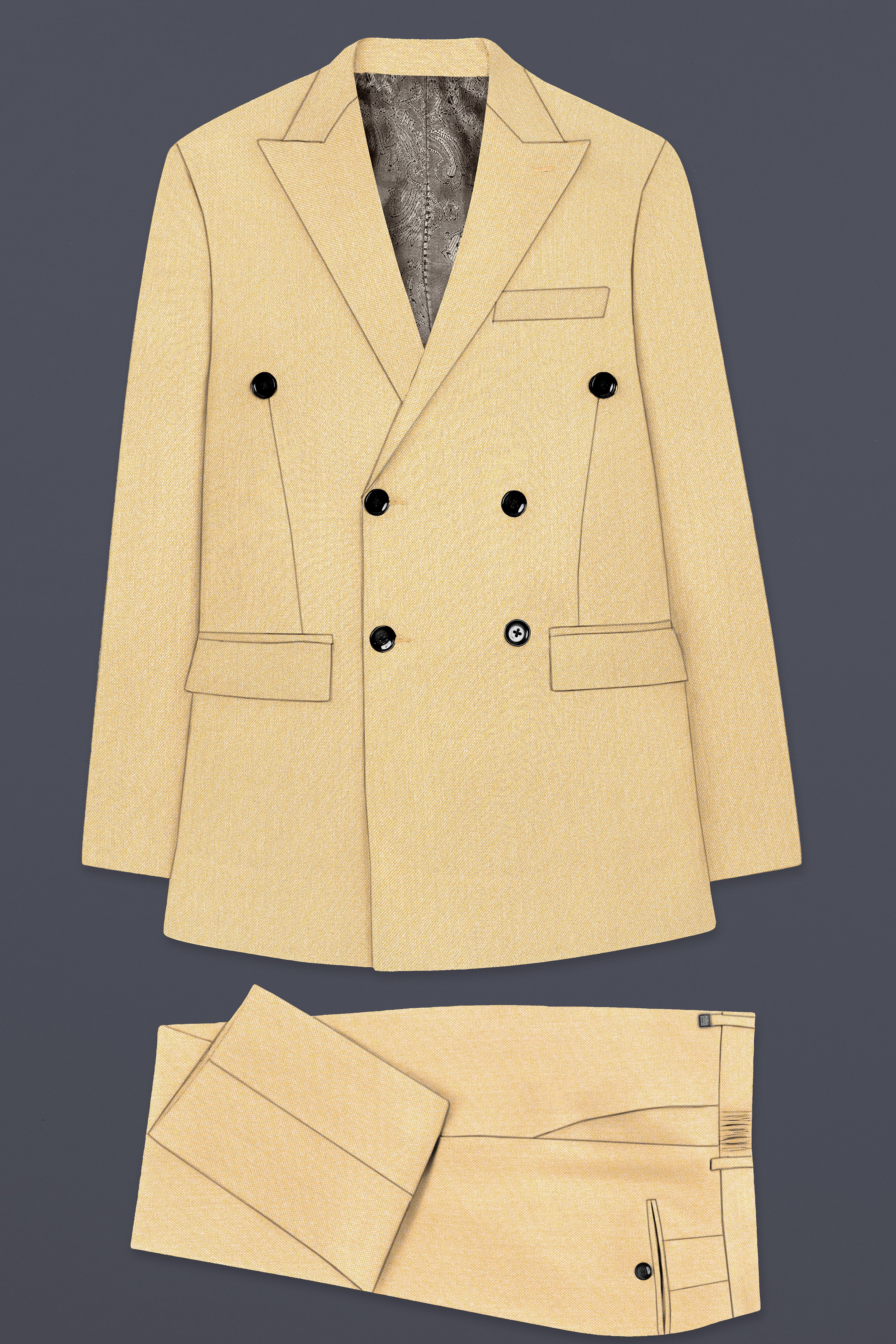 Marzipan Cream Textured Wool Blend Double Breasted Suit