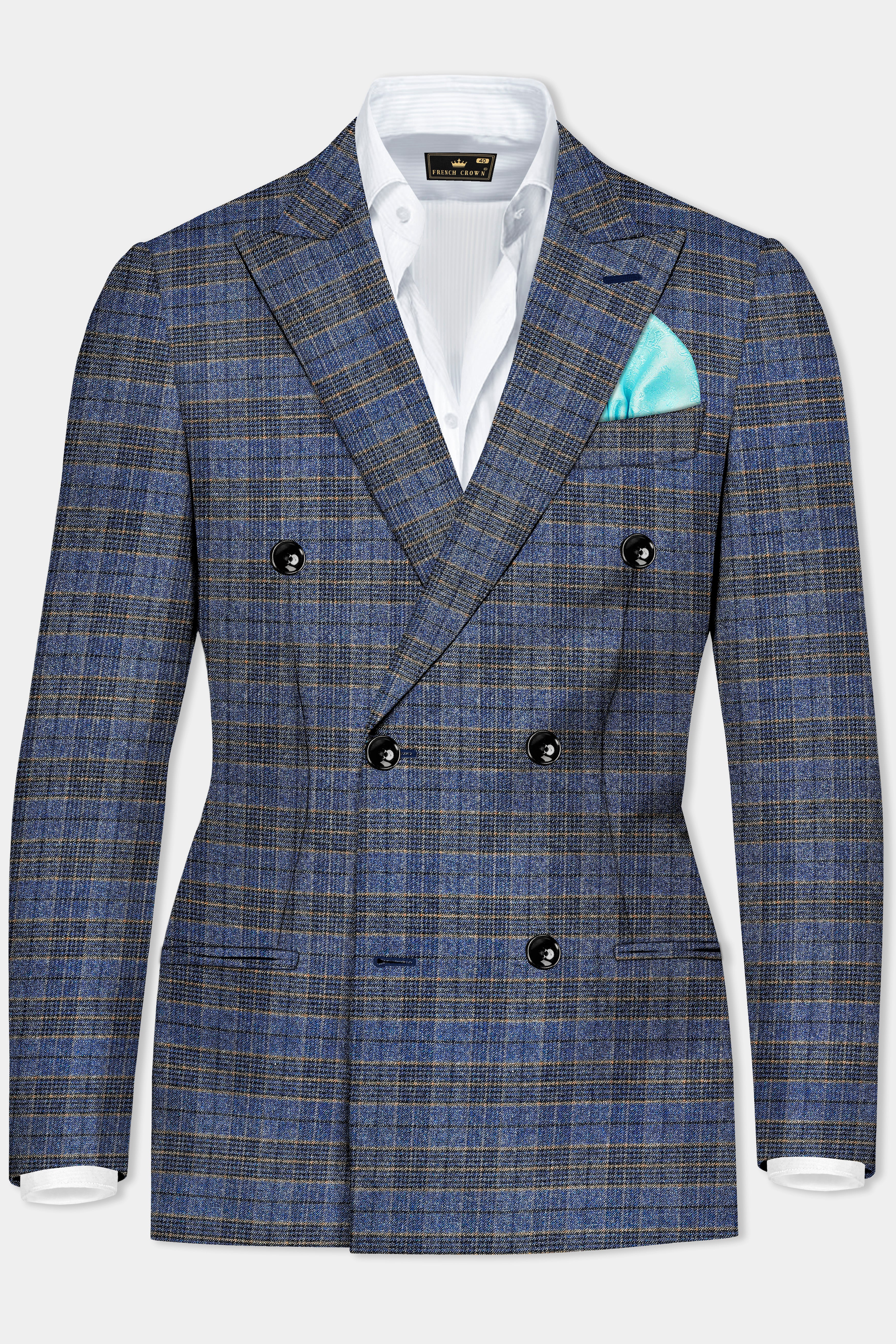 Dianne Blue Plaid Wool Blend Double Breasted Suit