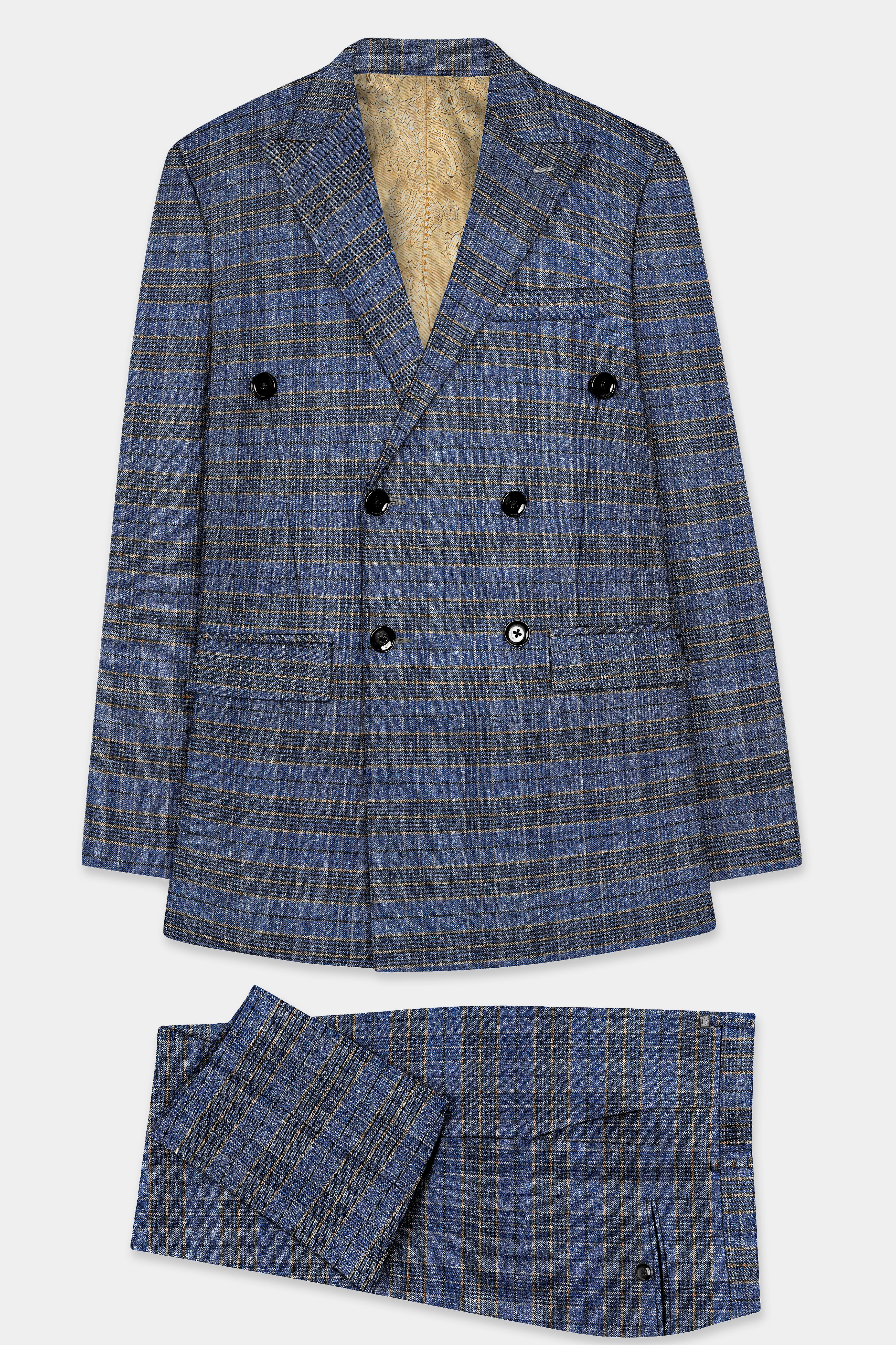 Dianne Blue Plaid Wool Blend Double Breasted Suit