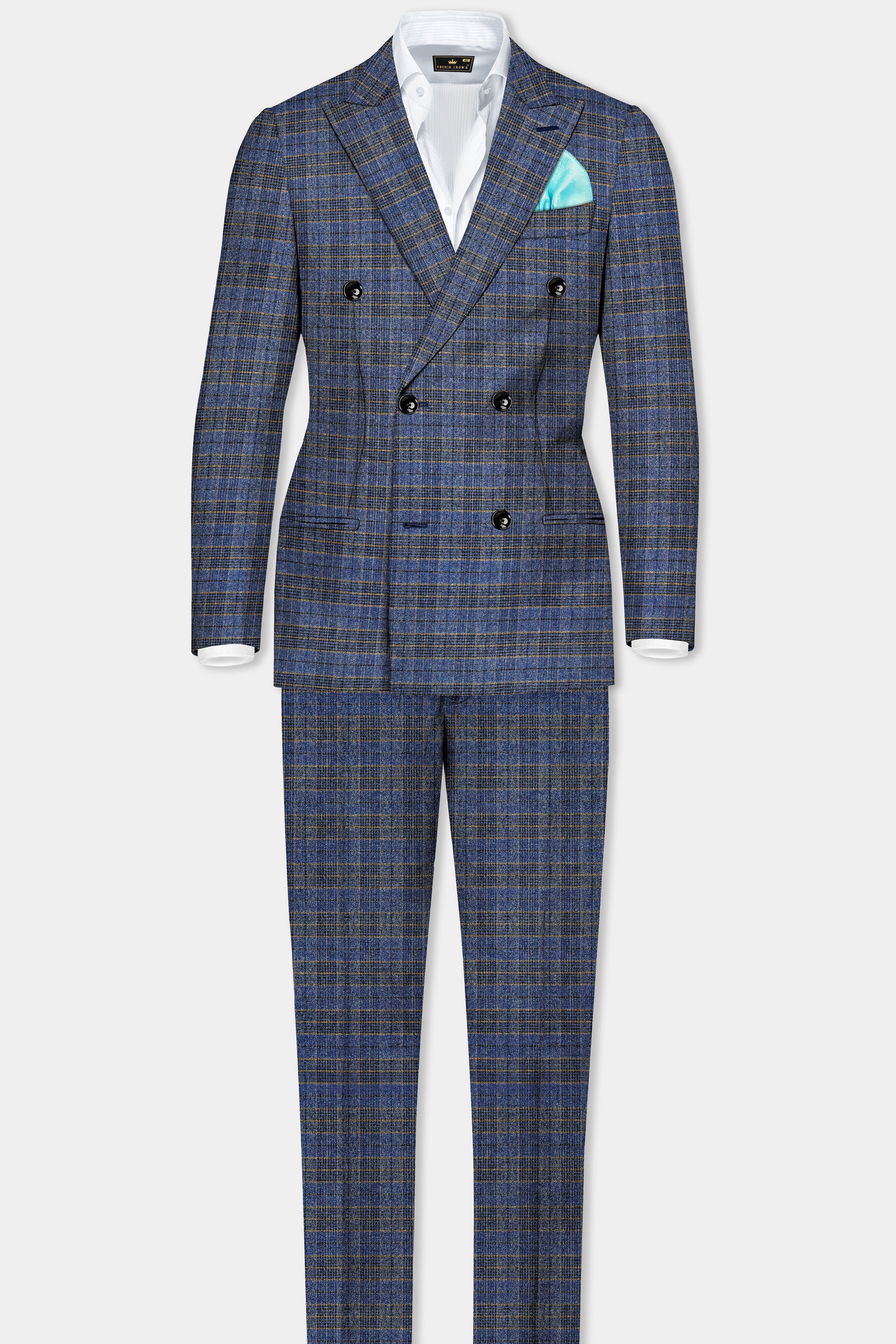 Dianne Blue Plaid Wool Blend Double Breasted Suit