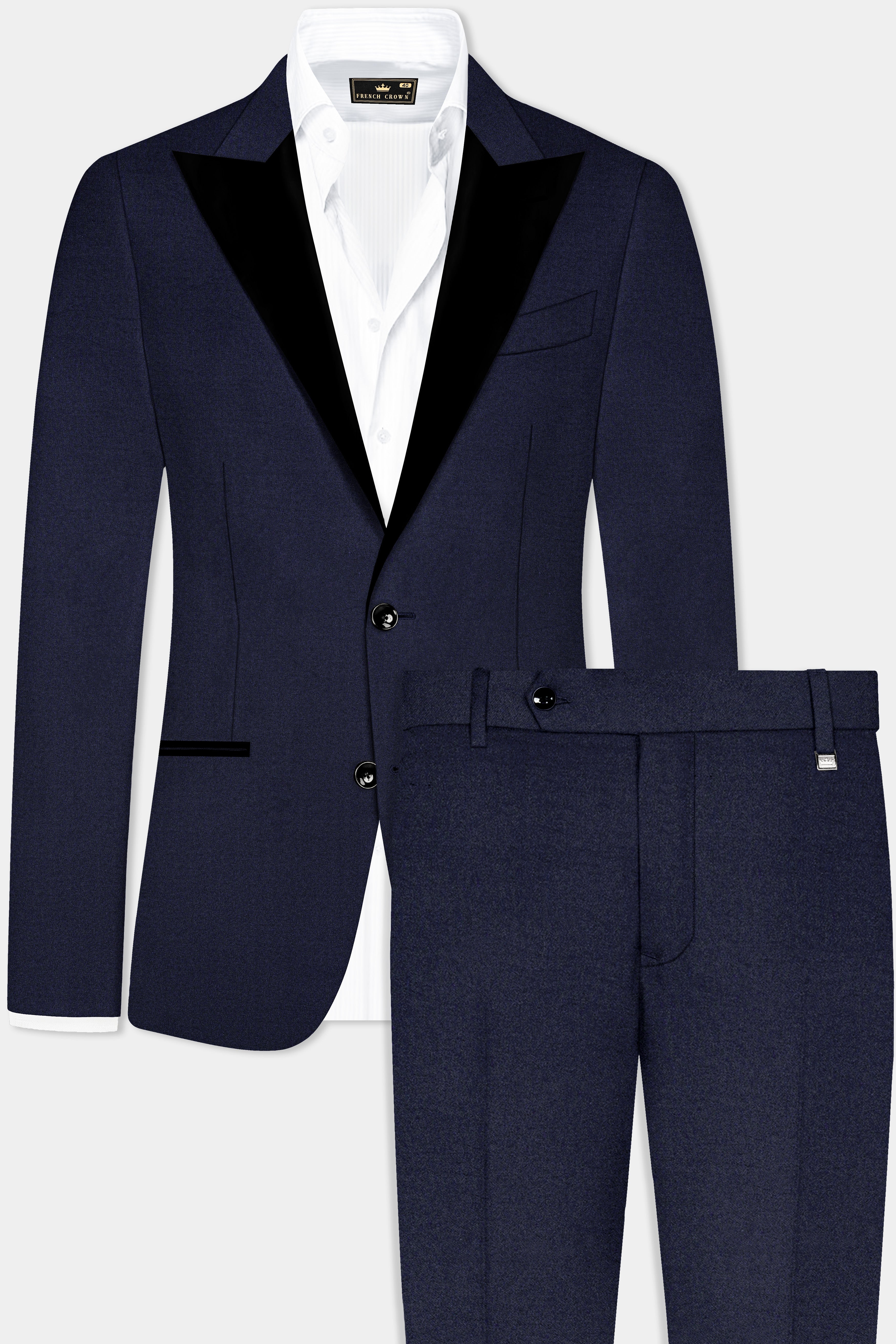 Thunder Blue Solid Wool Blend Peak Collar Tuxedo Suit