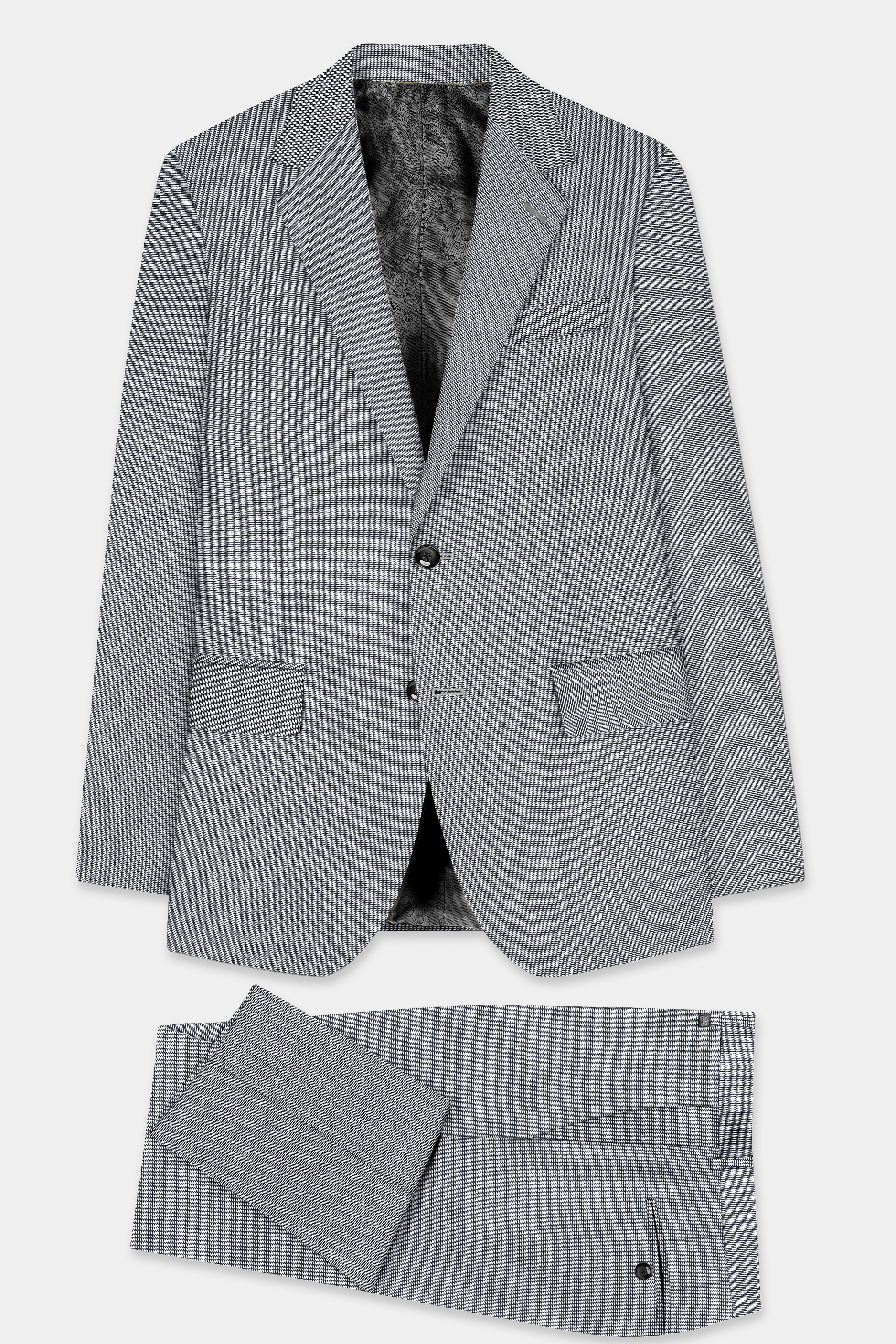 Boulder Gray Textured Wool Blend Single Breasted Suit