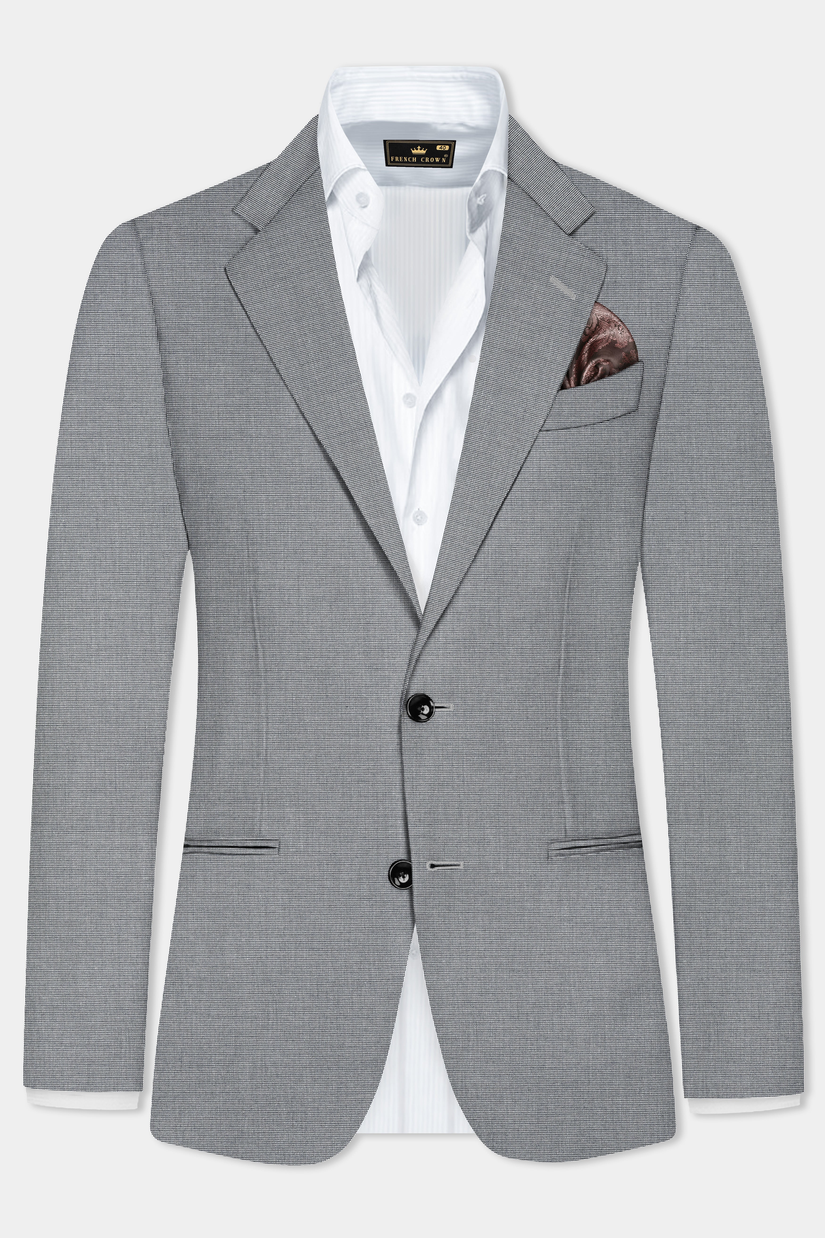 Boulder Gray Textured Wool Blend Single Breasted Suit