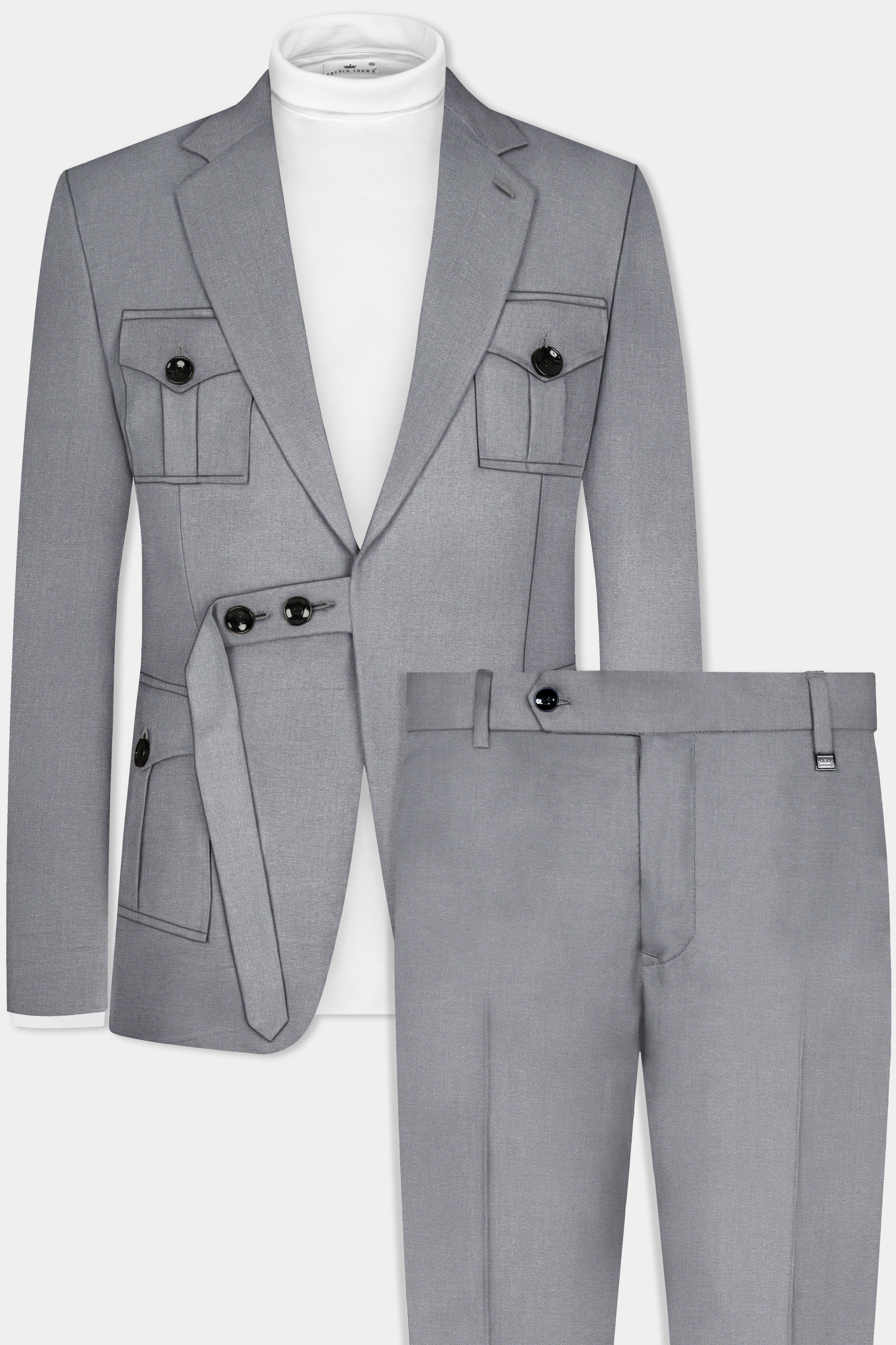 Venus Gray Solid Cotton Belt Closure Designer Suit