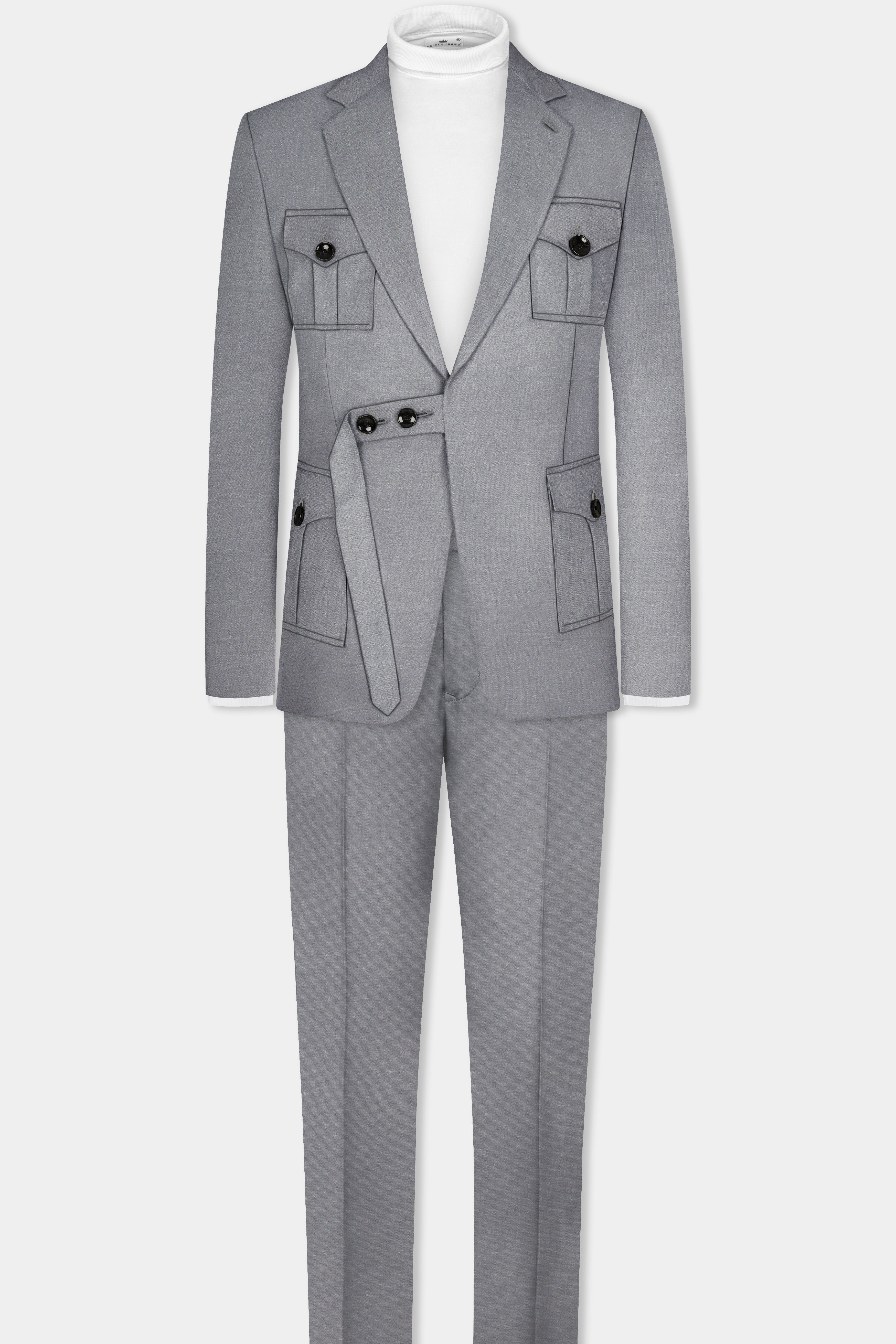 Venus Gray Solid Cotton Belt Closure Designer Suit