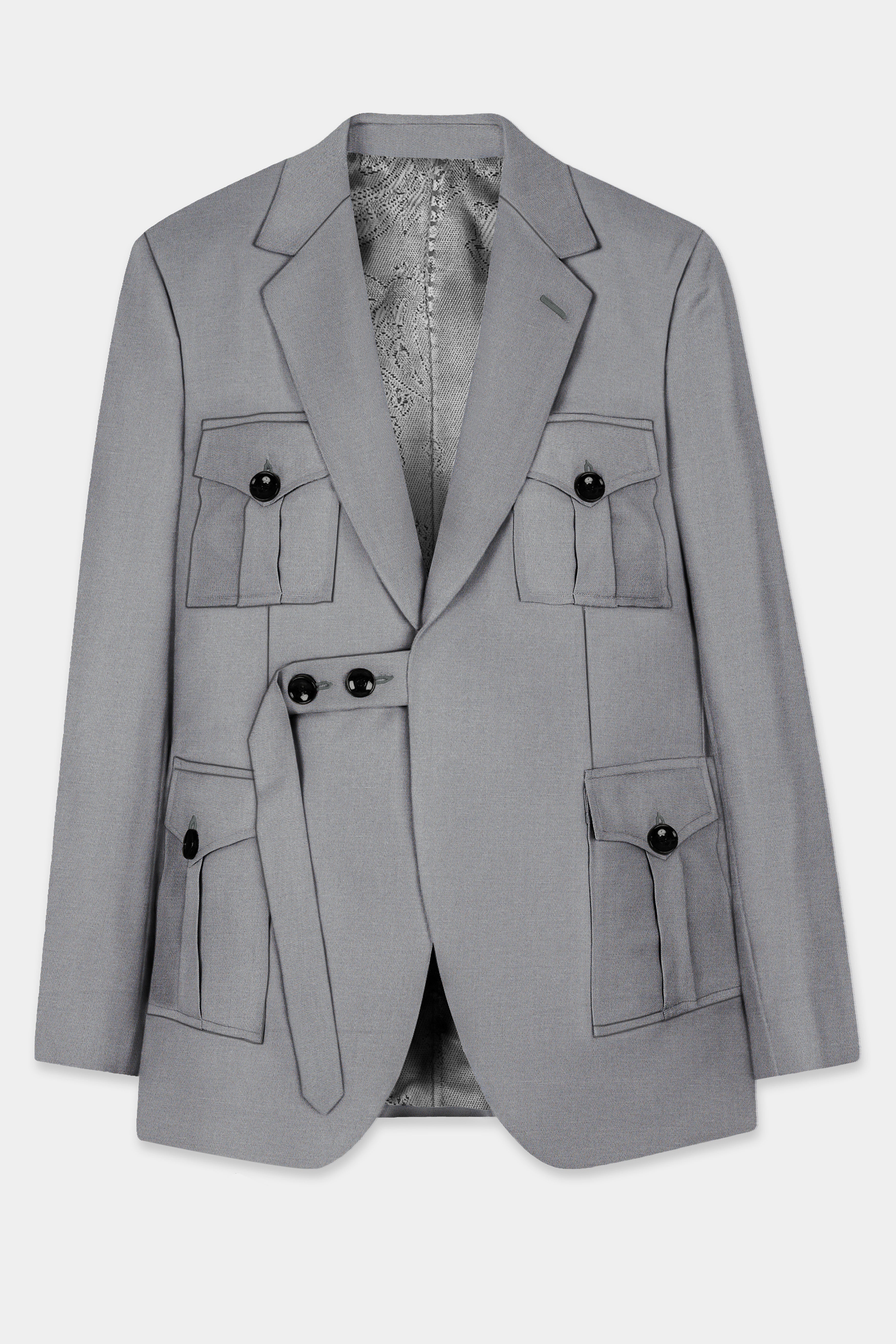 Venus Gray Solid Cotton Belt Closure Designer Suit