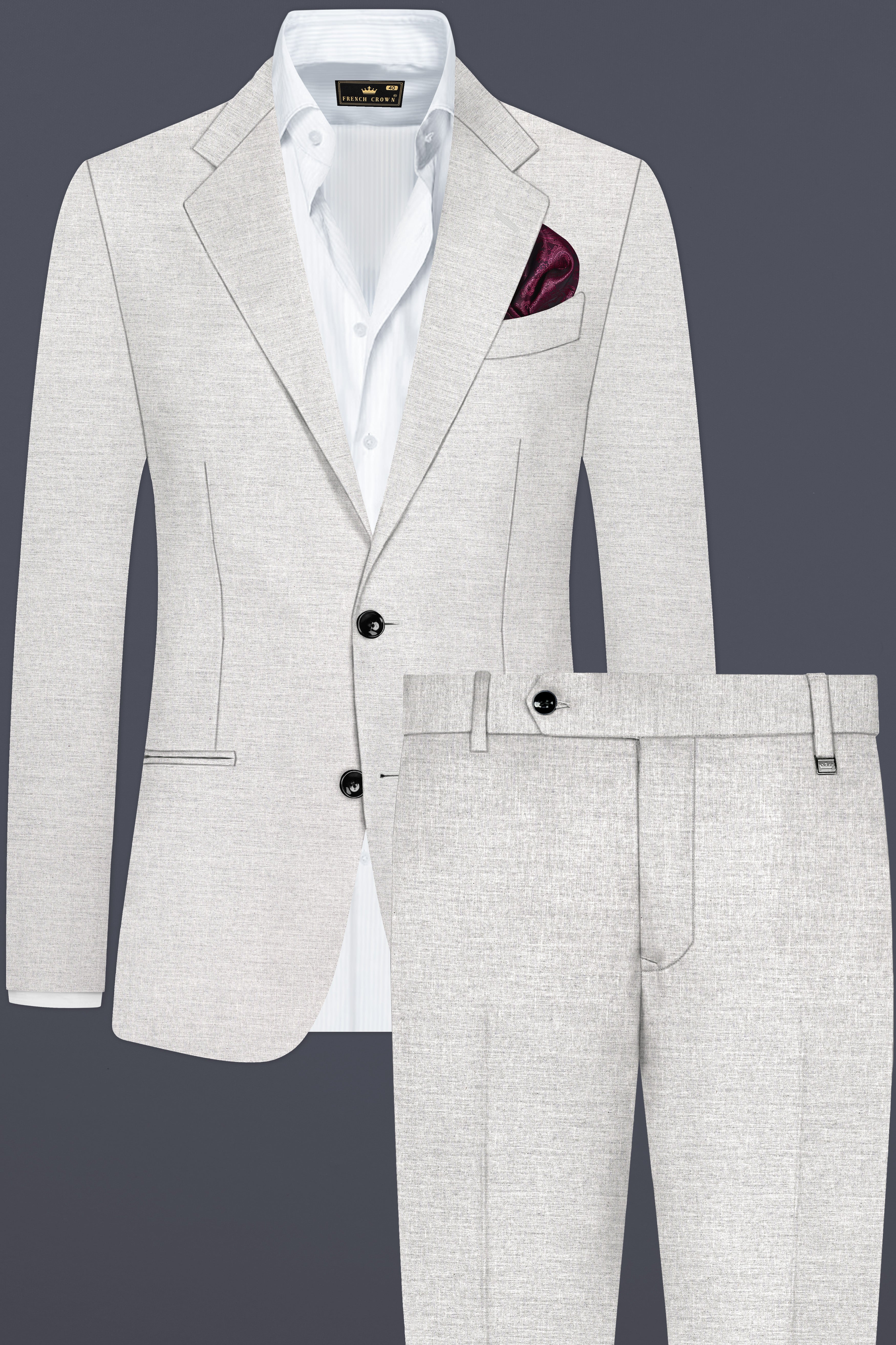 Mercury Gray Solid Wool Blend Single Breasted Suit