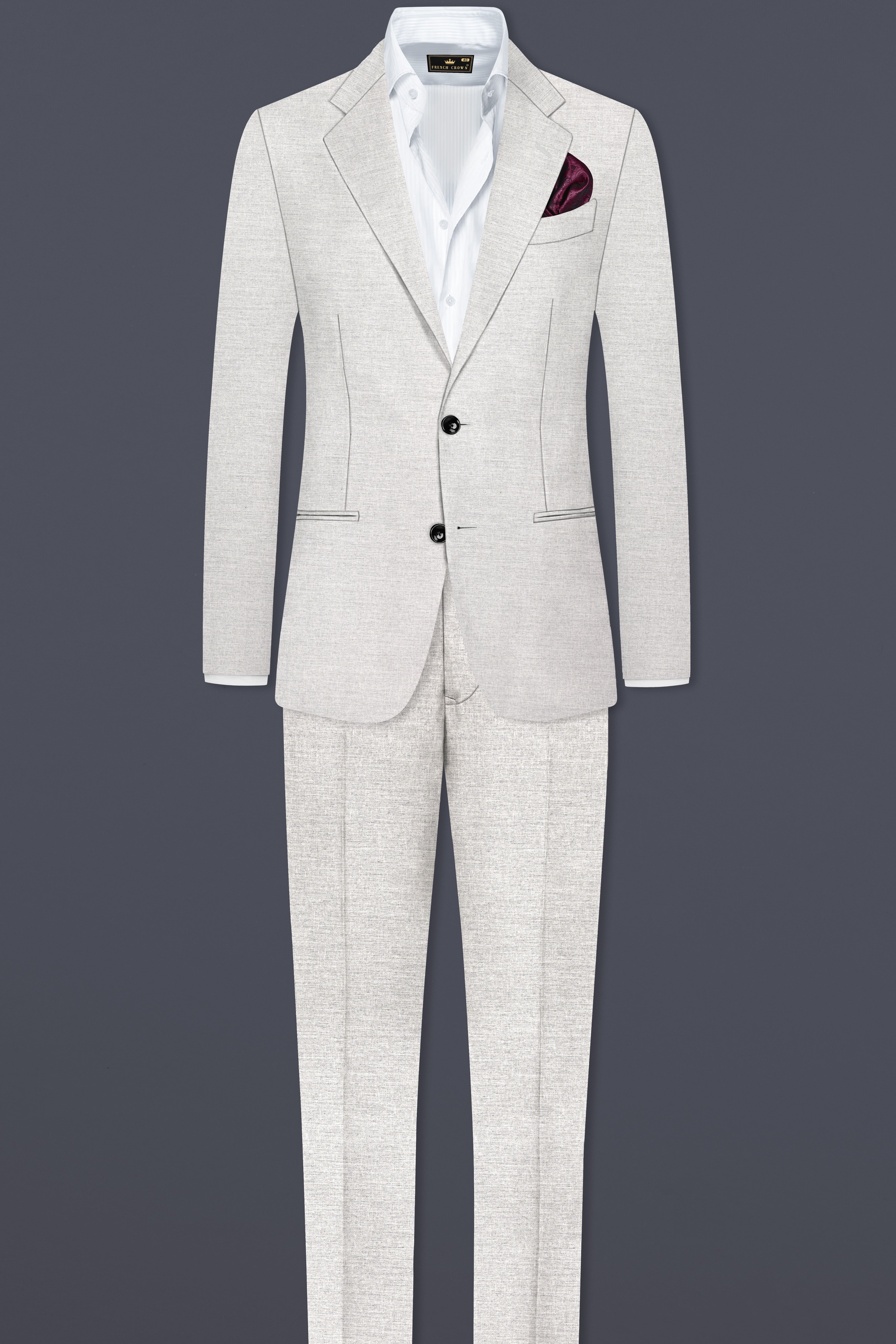 Mercury Gray Solid Wool Blend Single Breasted Suit